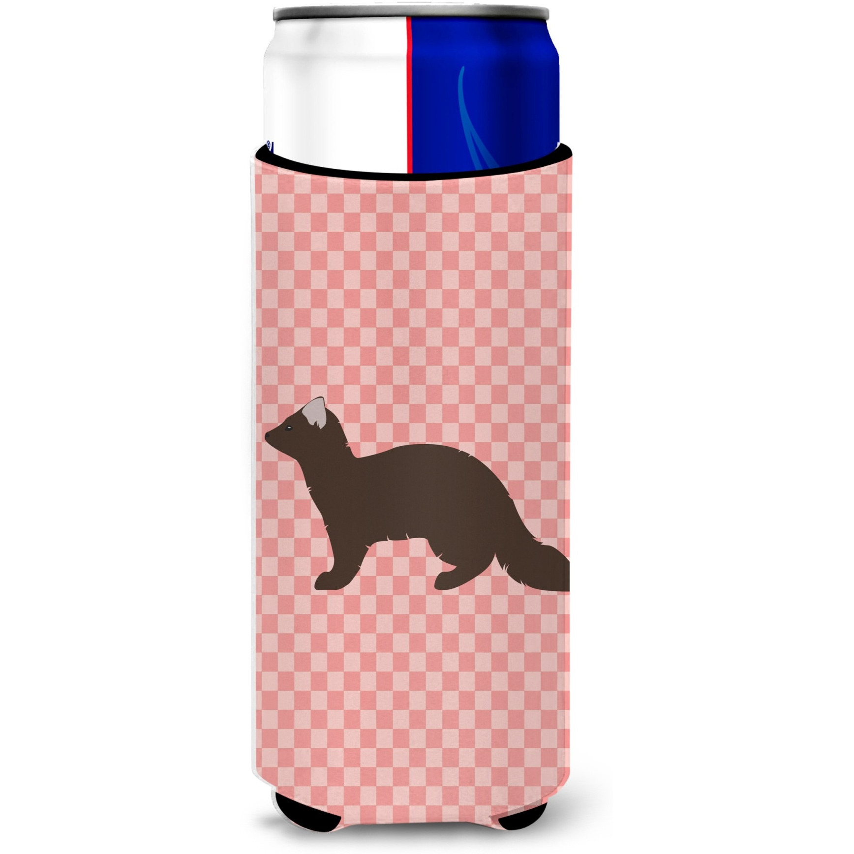 &quotCaroline's Treasures Sable Marten Pink Check Decorative Can Hugger, Slim, Multicolor"