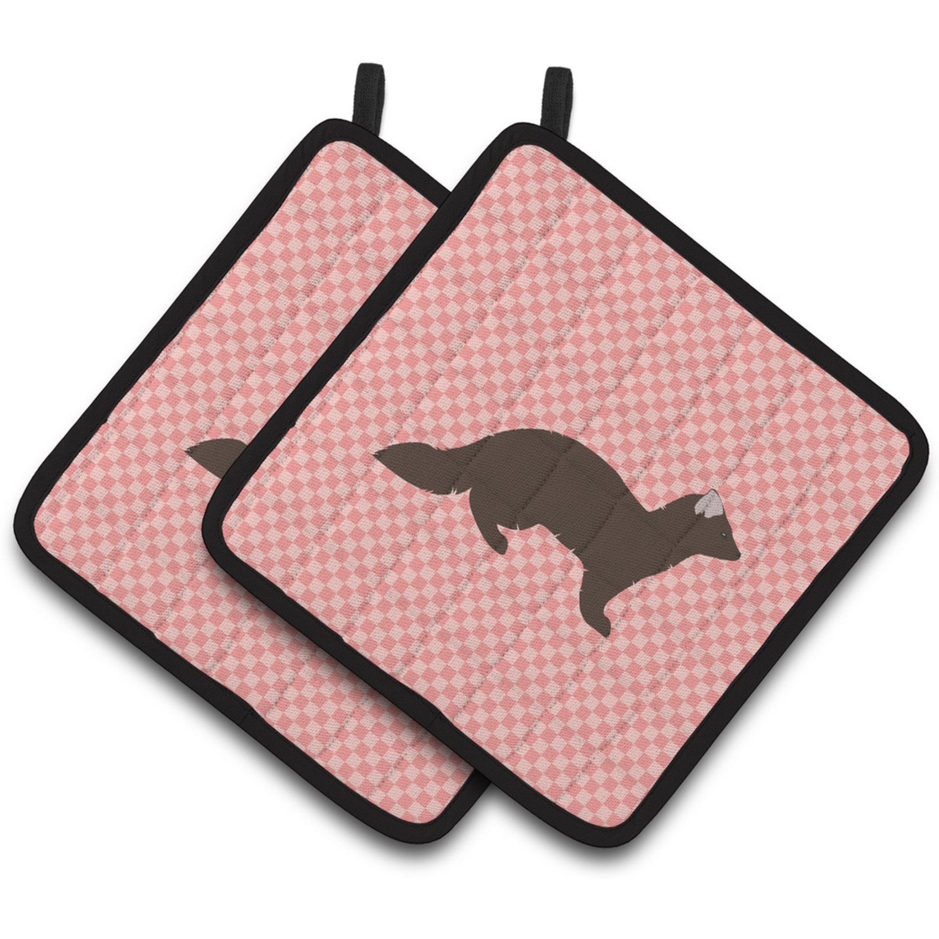&quotCaroline's Treasures Sable Marten Pink Check Decorated Pot Holder, 7.5"" x 7.5"""