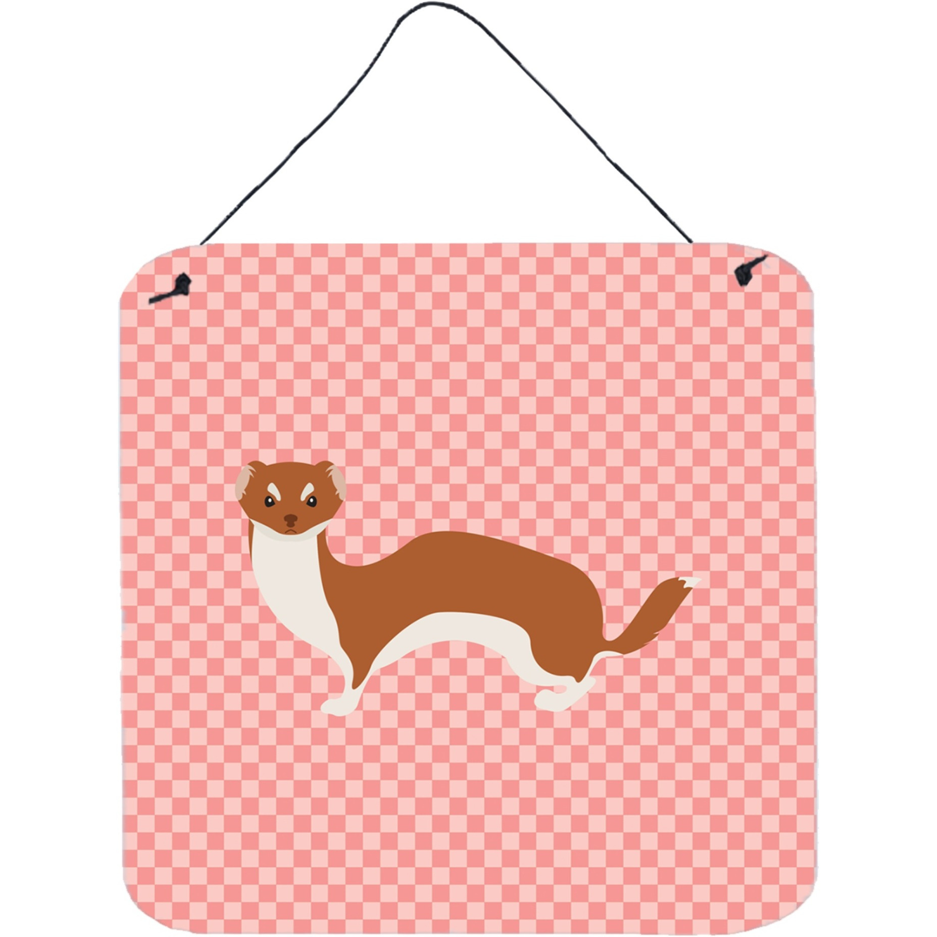 &quotCaroline's Treasures Pink Weasel Check Metal Print, 6"" H x 6"" W"