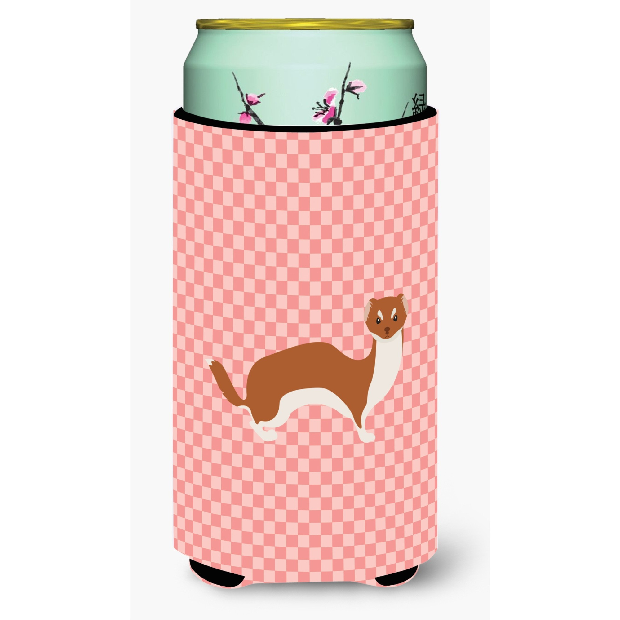 &quotCaroline's Treasures Weasel Pink Check Decorative Can Hugger, Tall Boy, Multicolor"