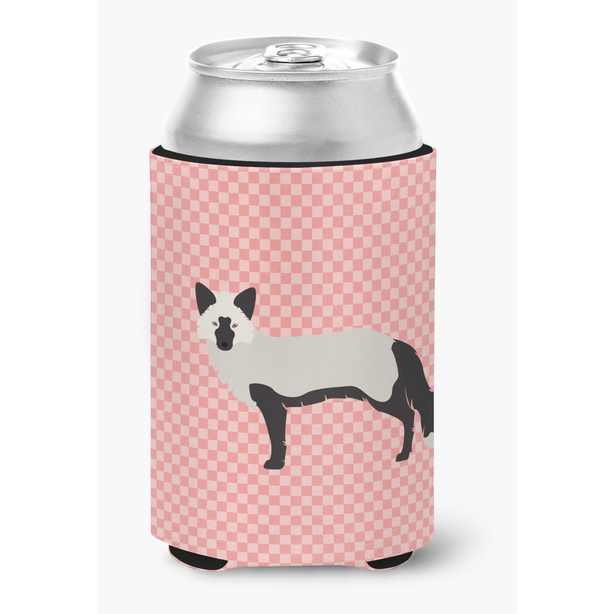 &quotCaroline's Treasures Silver Fox Pink Check Decorative Can Hugger, Multicolor"