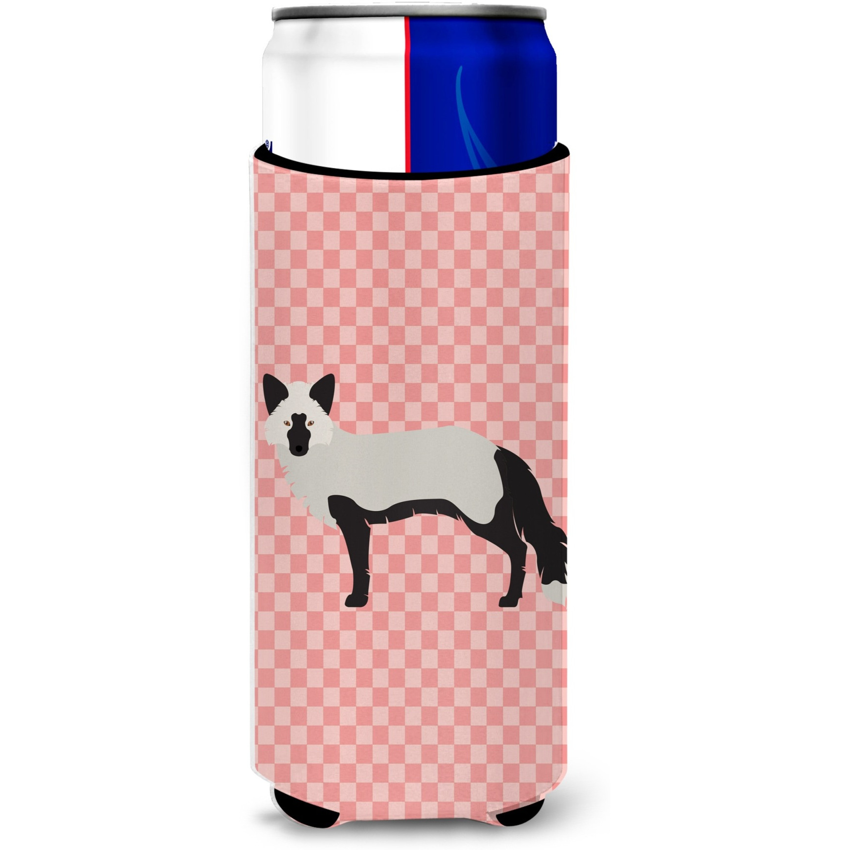 &quotCaroline's Treasures Silver Fox Pink Check Decorative Can Hugger, Slim, Multicolor"