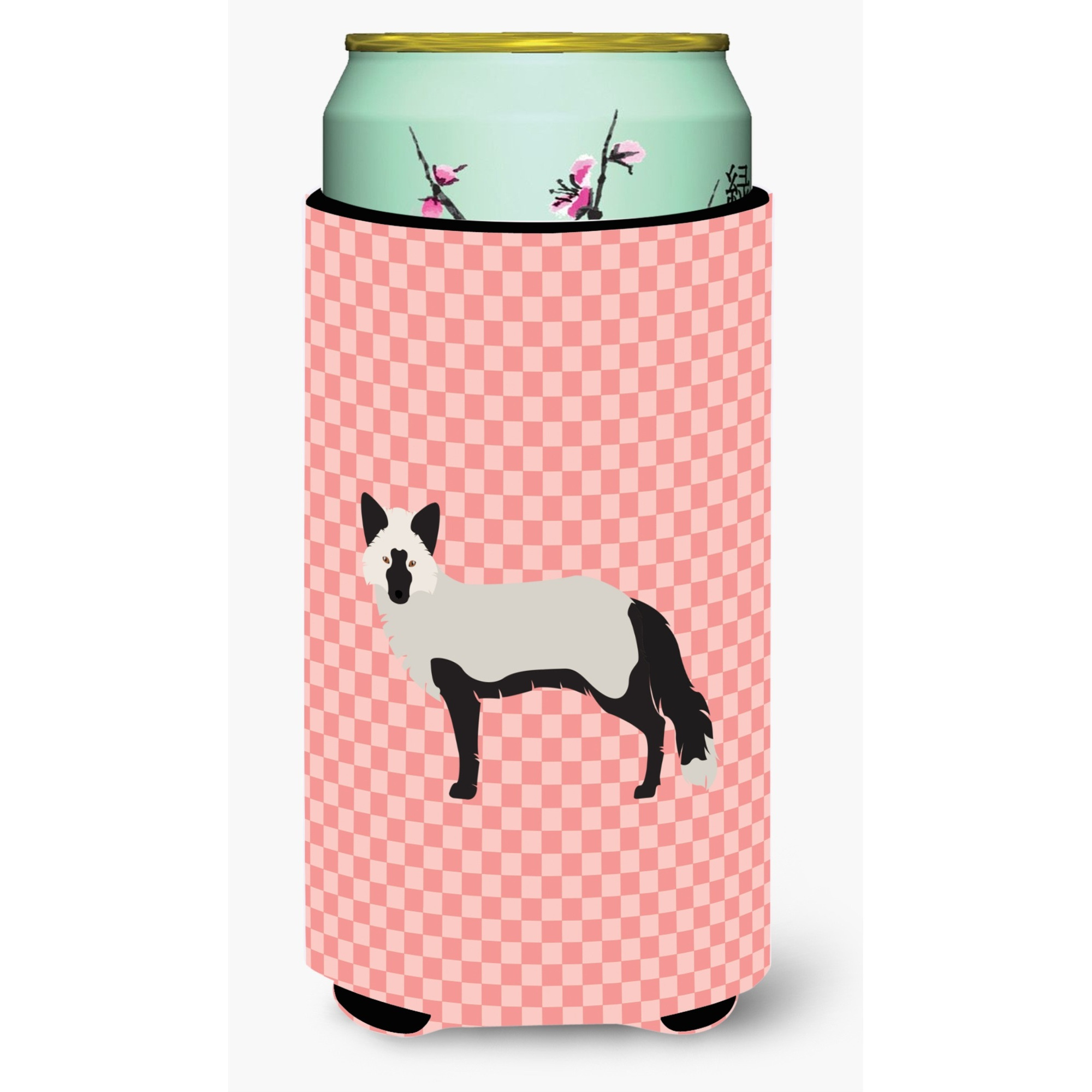 &quotCaroline's Treasures Silver Fox Pink Check Decorative Can Hugger, Tall Boy, Multicolor"
