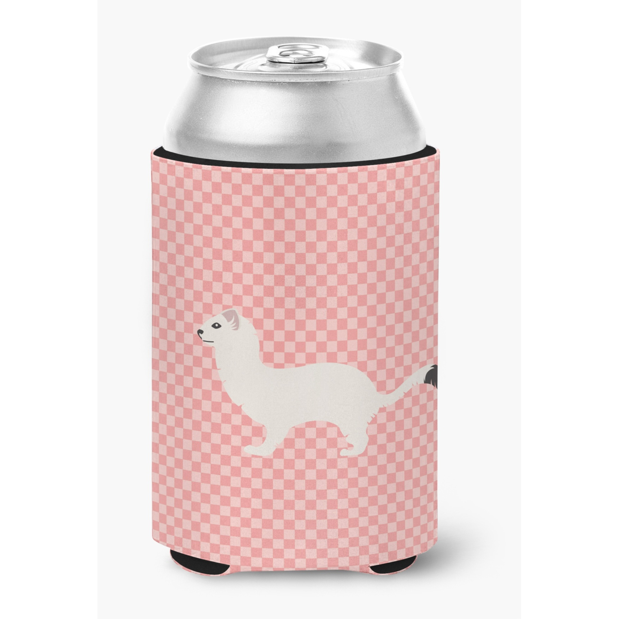 &quotCaroline's Treasures Stoat Short-tailed Weasel Pink Check Decorative Can Hugger, Multicolor"