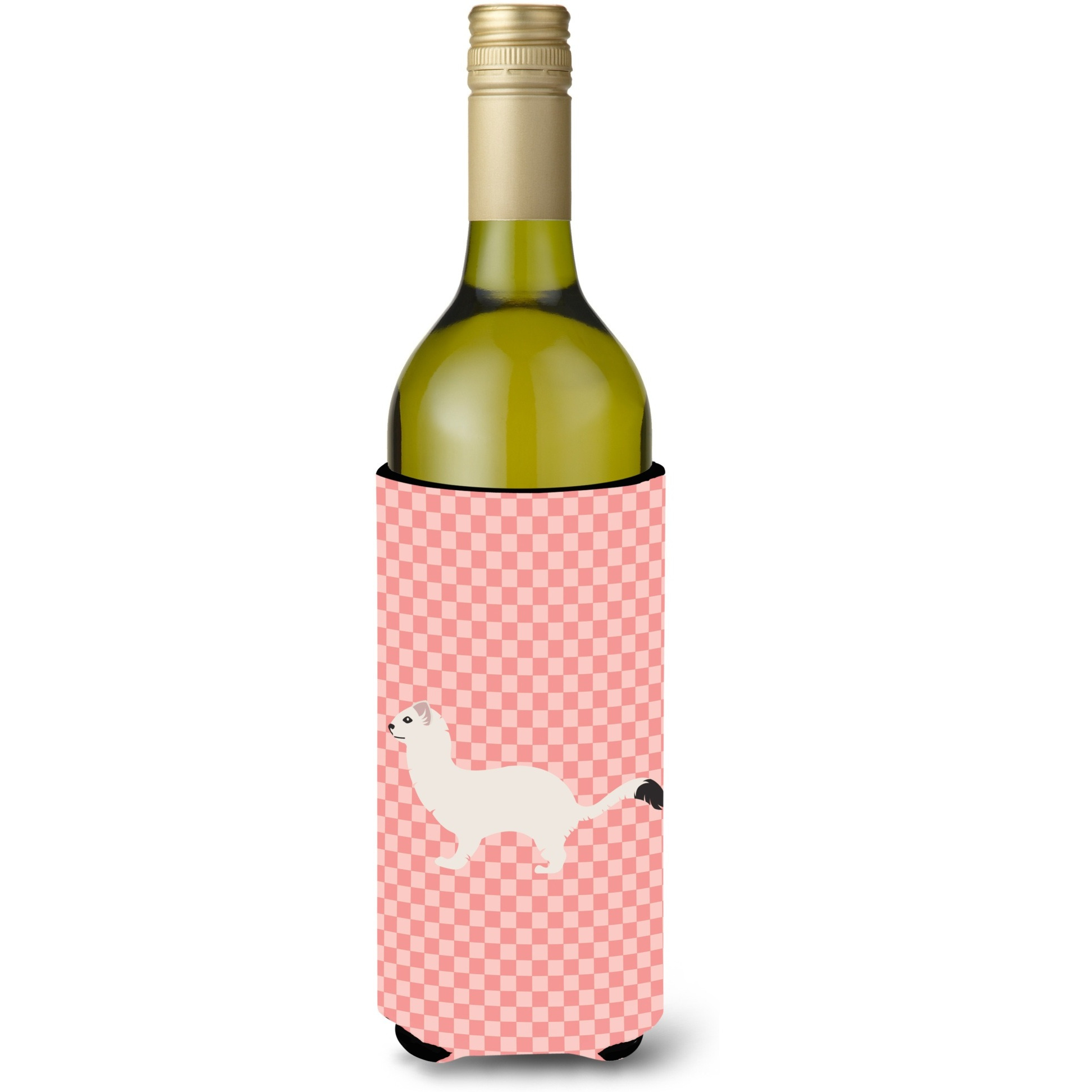 &quotCaroline's Treasures Stoat Short-tailed Weasel Pink Check Decorative Bottle Hugger, 750 ml, Multicolor"