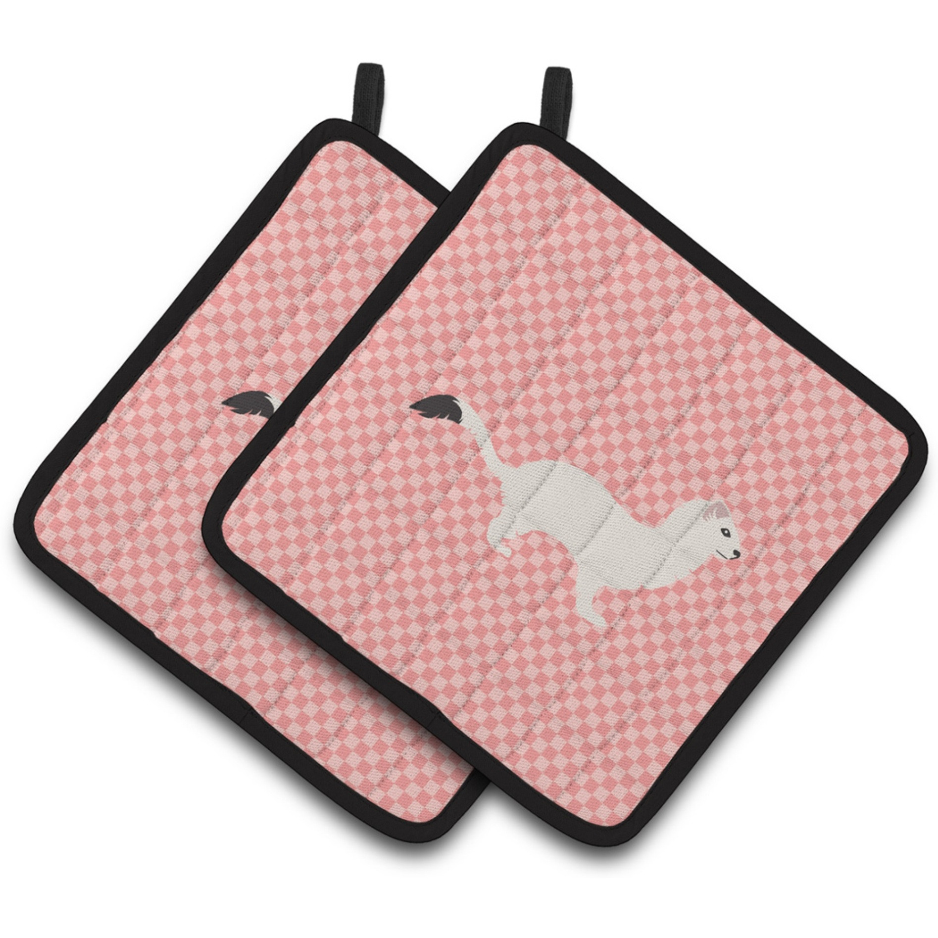 &quotCaroline's Treasures Stoat Short-tailed Weasel Pink Check Decorated Pot Holder, 7.5"" x 7.5"""