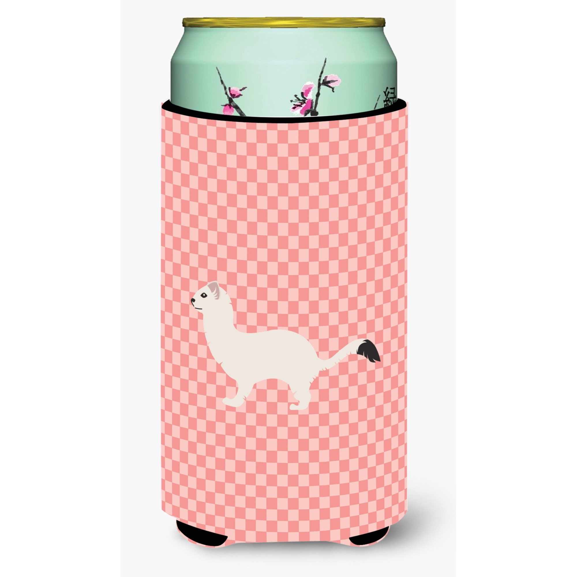 &quotCaroline's Treasures Stoat Short-tailed Weasel Pink Check Decorative Can Hugger, Tall Boy, Multicolor"