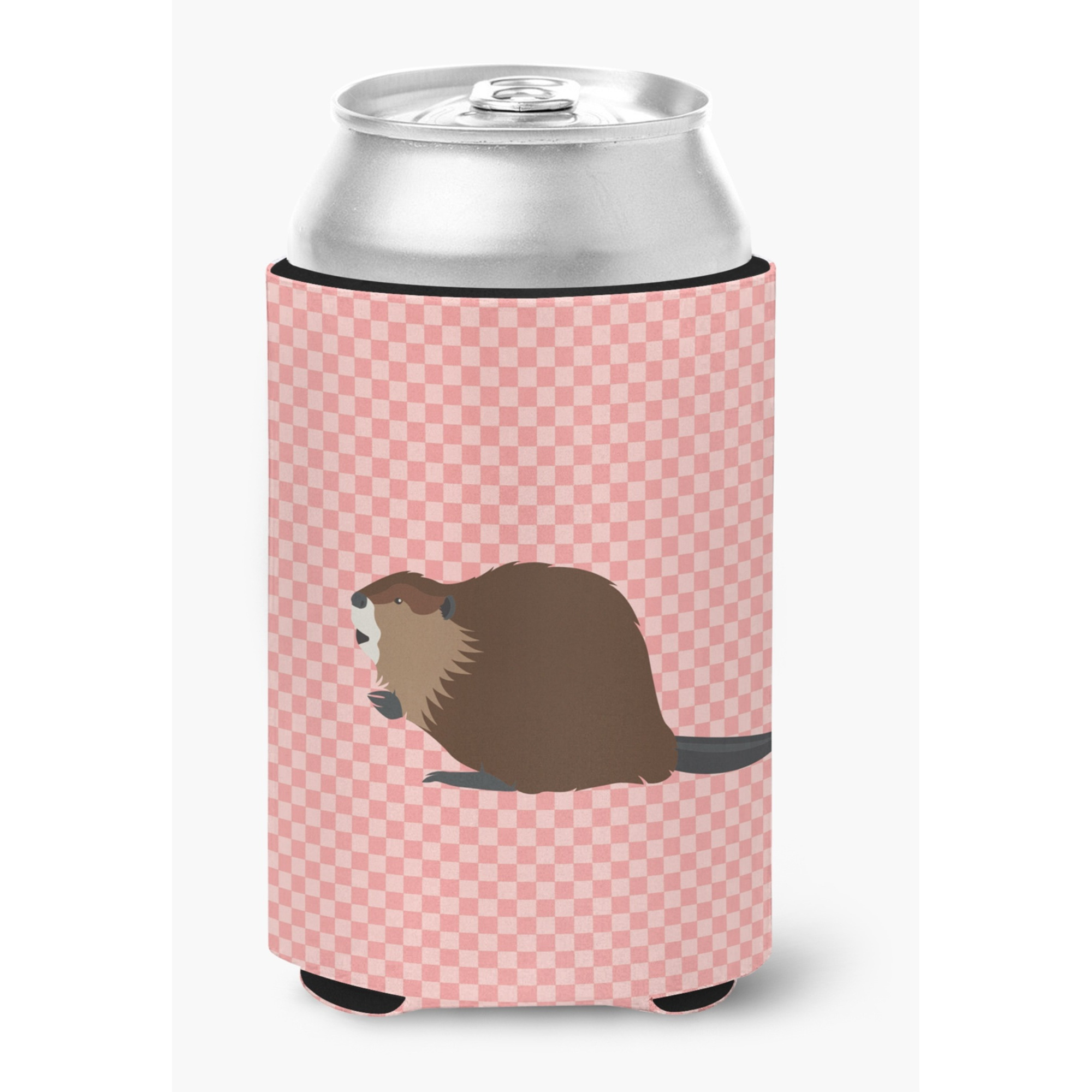 &quotCaroline's Treasures Eurasian Beaver Pink Check Decorative Can Hugger, Multicolor"