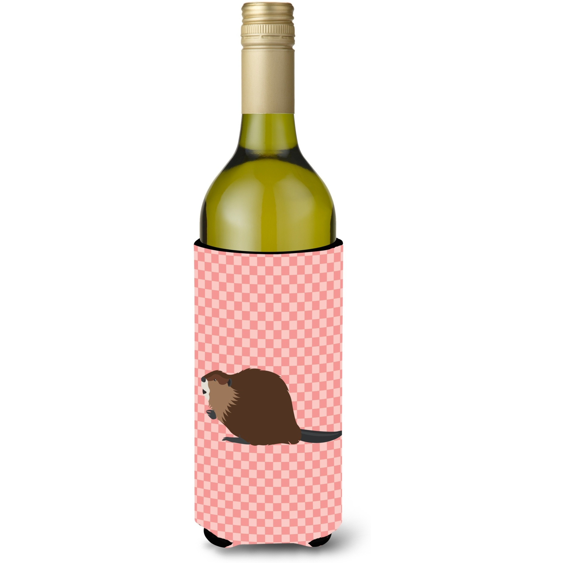 &quotCaroline's Treasures Eurasian Beaver Pink Check Decorative Bottle Hugger, 750 ml, Multicolor"