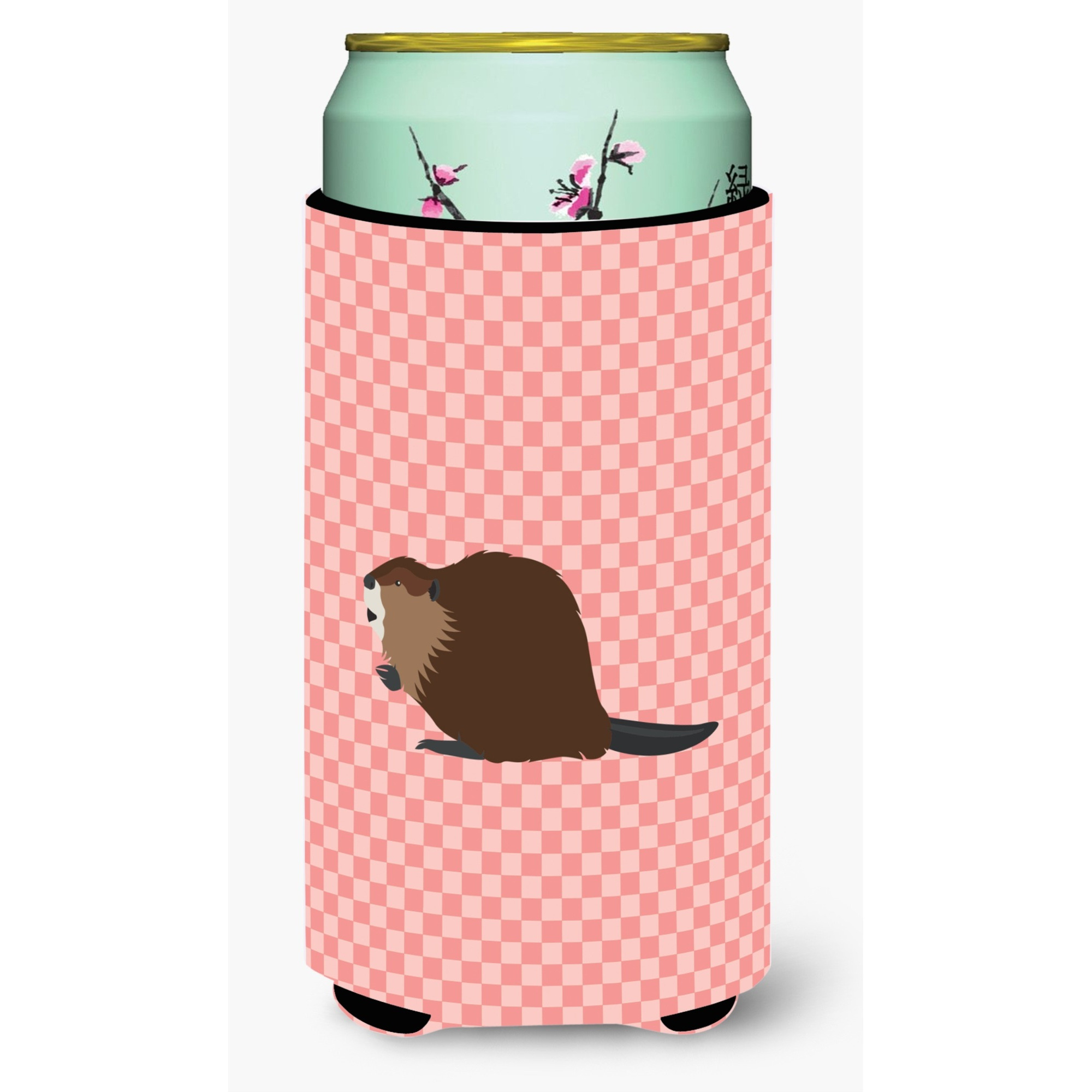 &quotCaroline's Treasures Eurasian Beaver Pink Check Decorative Can Hugger, Tall Boy, Multicolor"