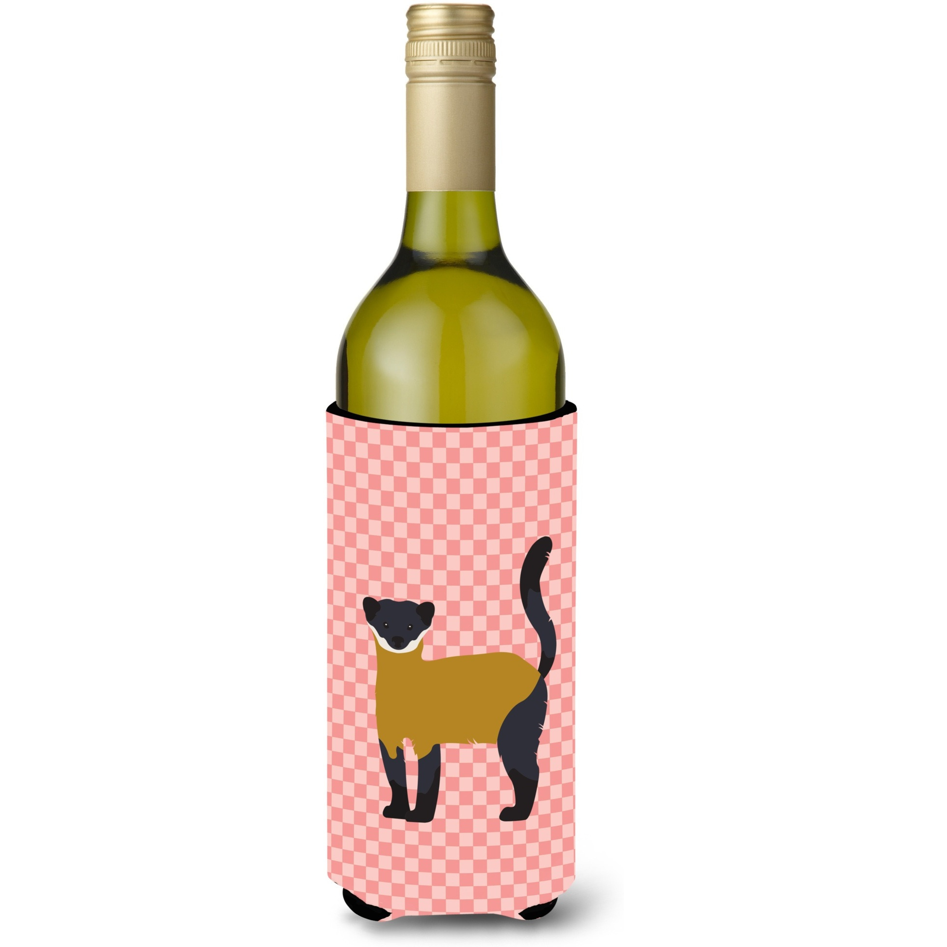 &quotCaroline's Treasures Yellow-Throated Marten Pink Check Decorative Bottle Hugger, 750 ml, Multicolor"