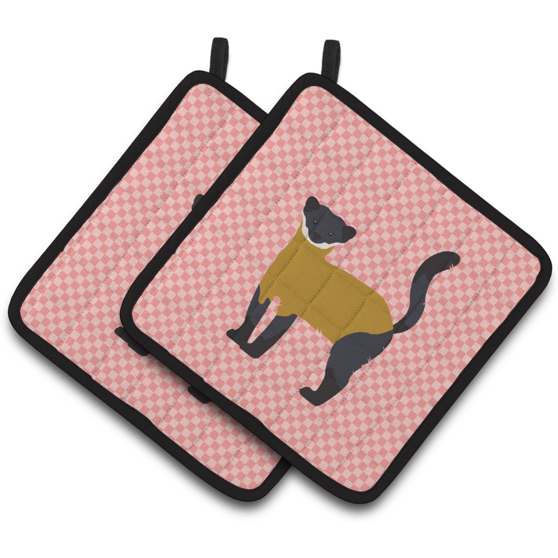 &quotCaroline's Treasures Yellow-Throated Marten Pink Check Decorated Pot Holder, 7.5"" x 7.5"""