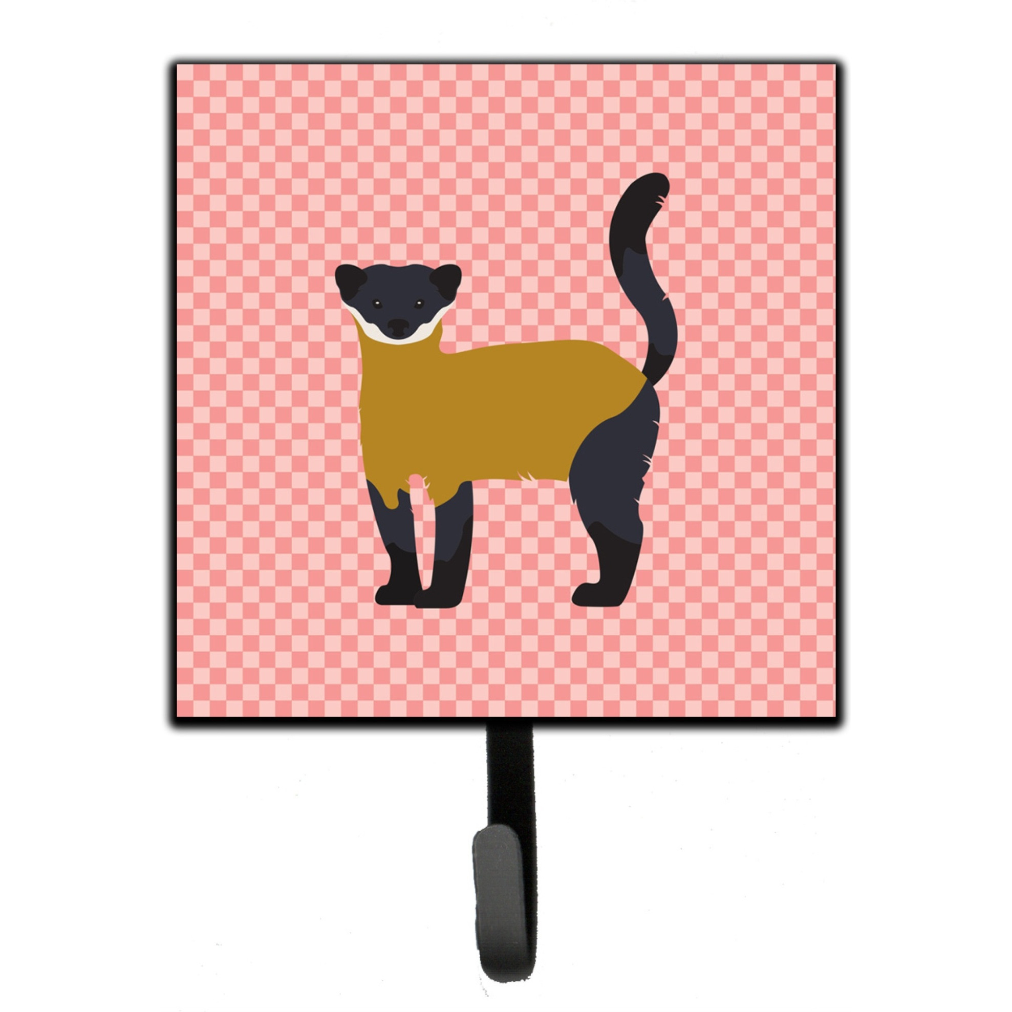 &quotCaroline's Treasures Yellow-Throated Marten Pink Check Wall Hook, Small, Multicolor"