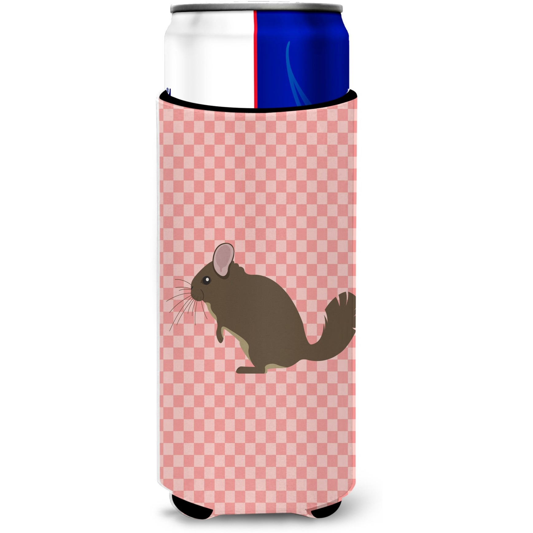 &quotCaroline's Treasures Chinchilla Pink Check Decorative Can Hugger, Slim, Multicolor"