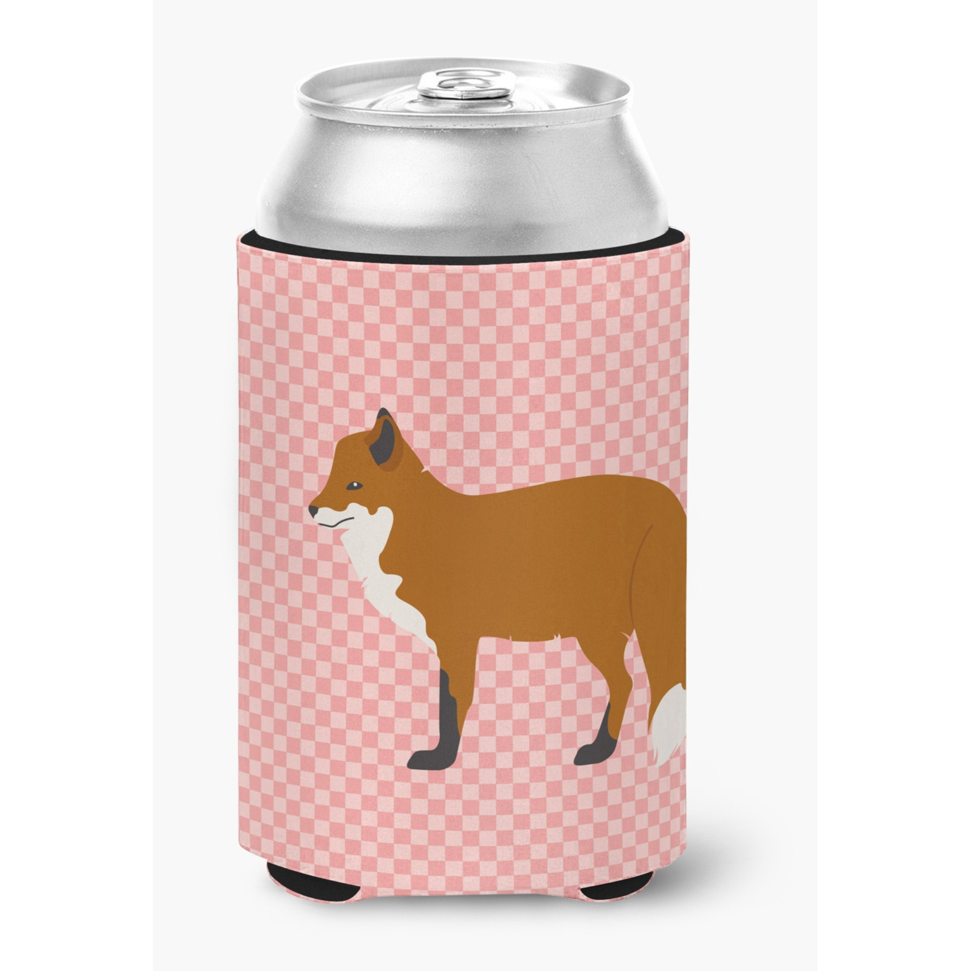 &quotCaroline's Treasures Red Fox Pink Check Decorative Can Hugger, Multicolor"
