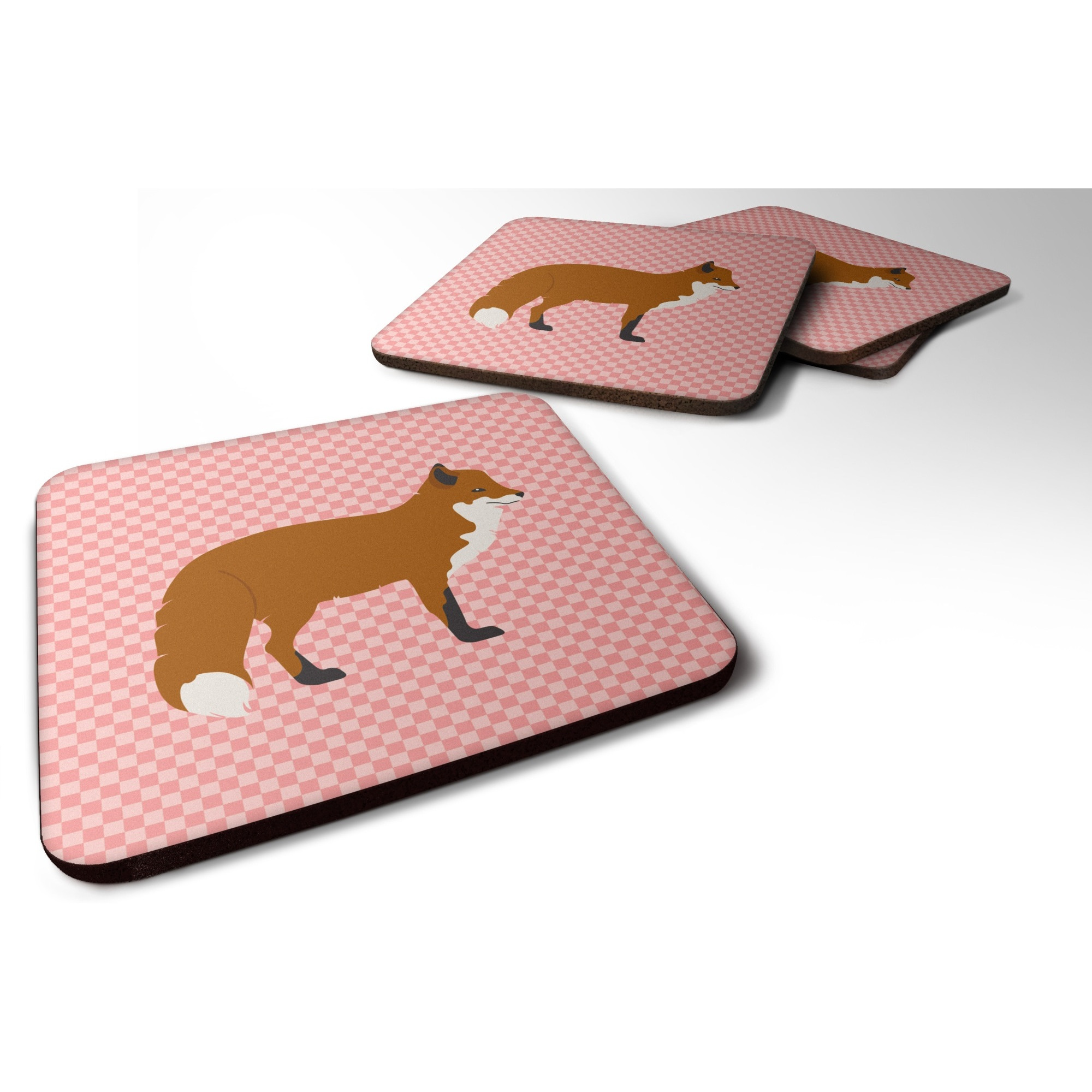 &quotCaroline's Treasures Red Fox Pink Check Decorative coasters, 3.5, Multicolor"