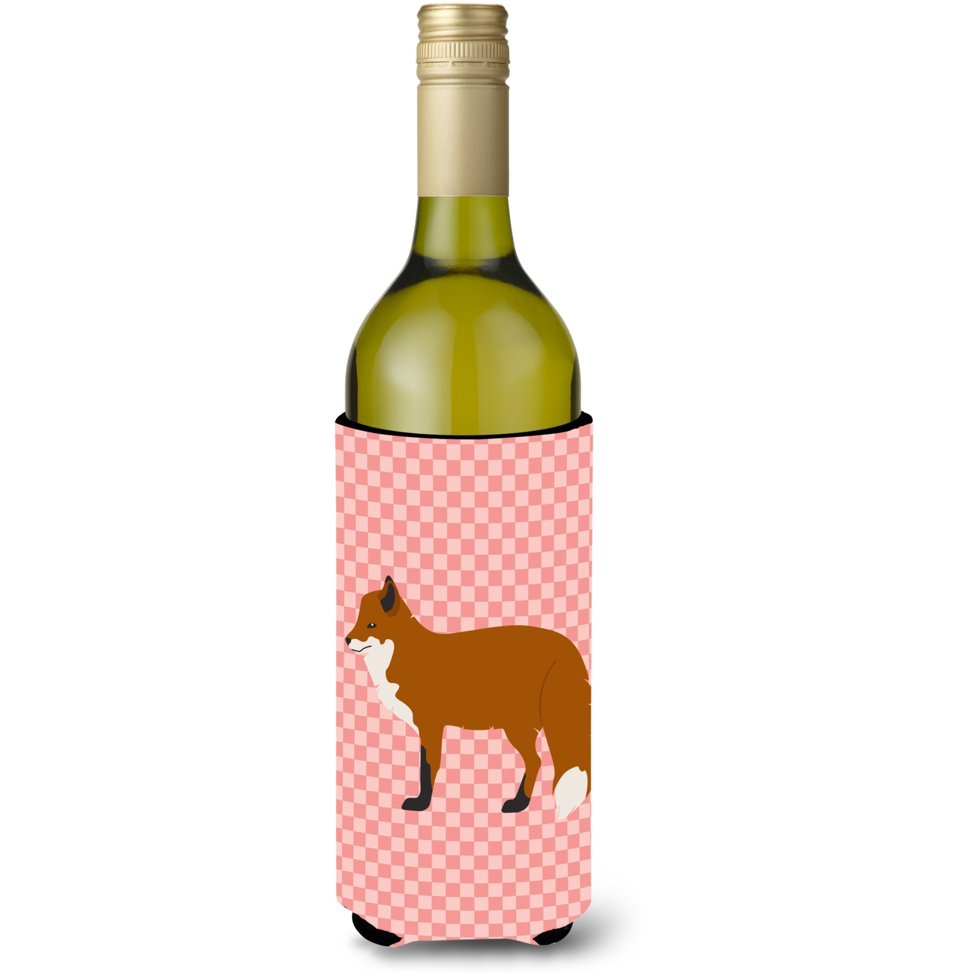 &quotCaroline's Treasures Red Fox Pink Check Decorative Bottle Hugger, 750 ml, Multicolor"