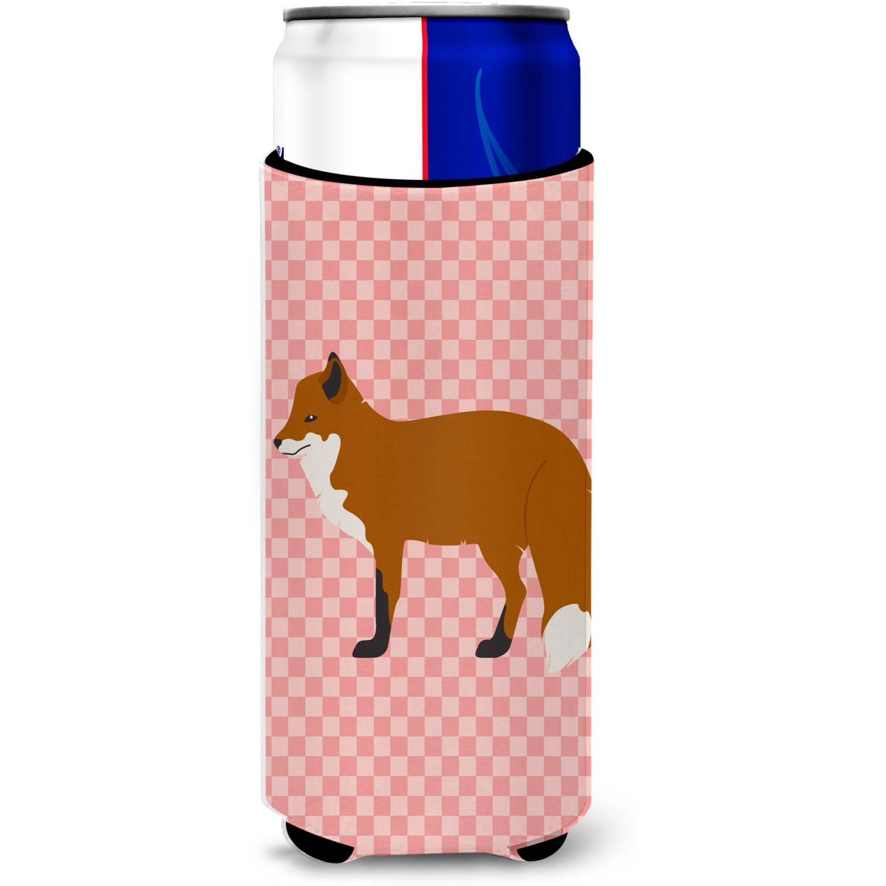 &quotCaroline's Treasures Red Fox Pink Check Decorative Can Hugger, Slim, Multicolor"
