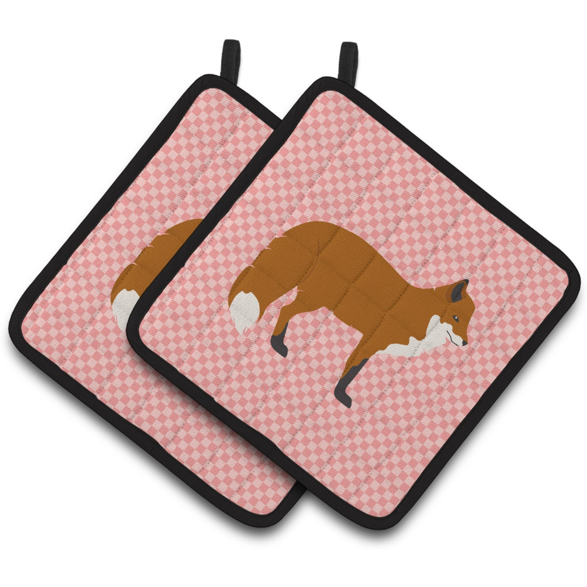 &quotCaroline's Treasures Red Fox Pink Check Decorated Pot Holder, 7.5"" x 7.5"""