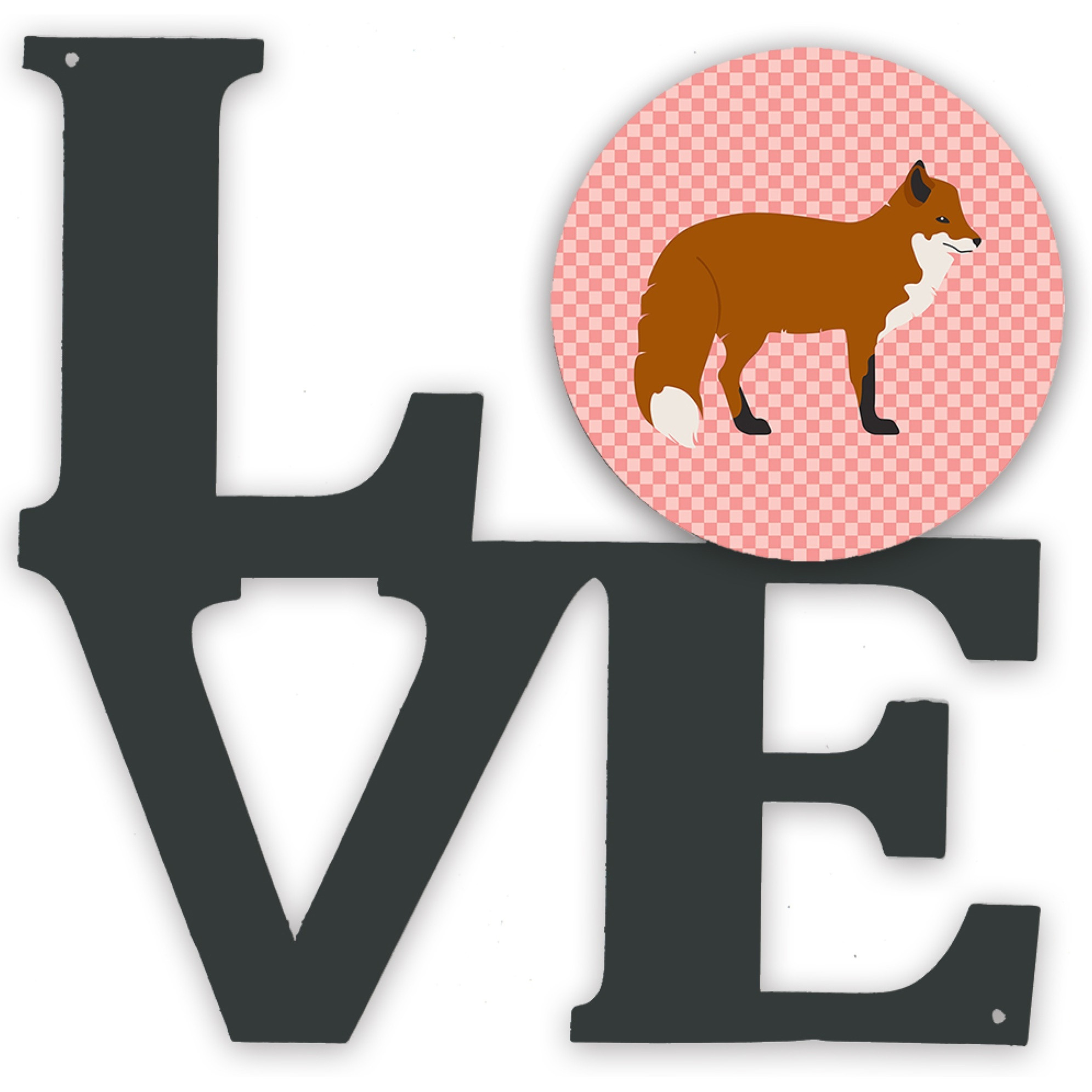 &quotCaroline's Treasures Red Fox Pink Check Metal Artwork Love wall-decor, Multicolor"