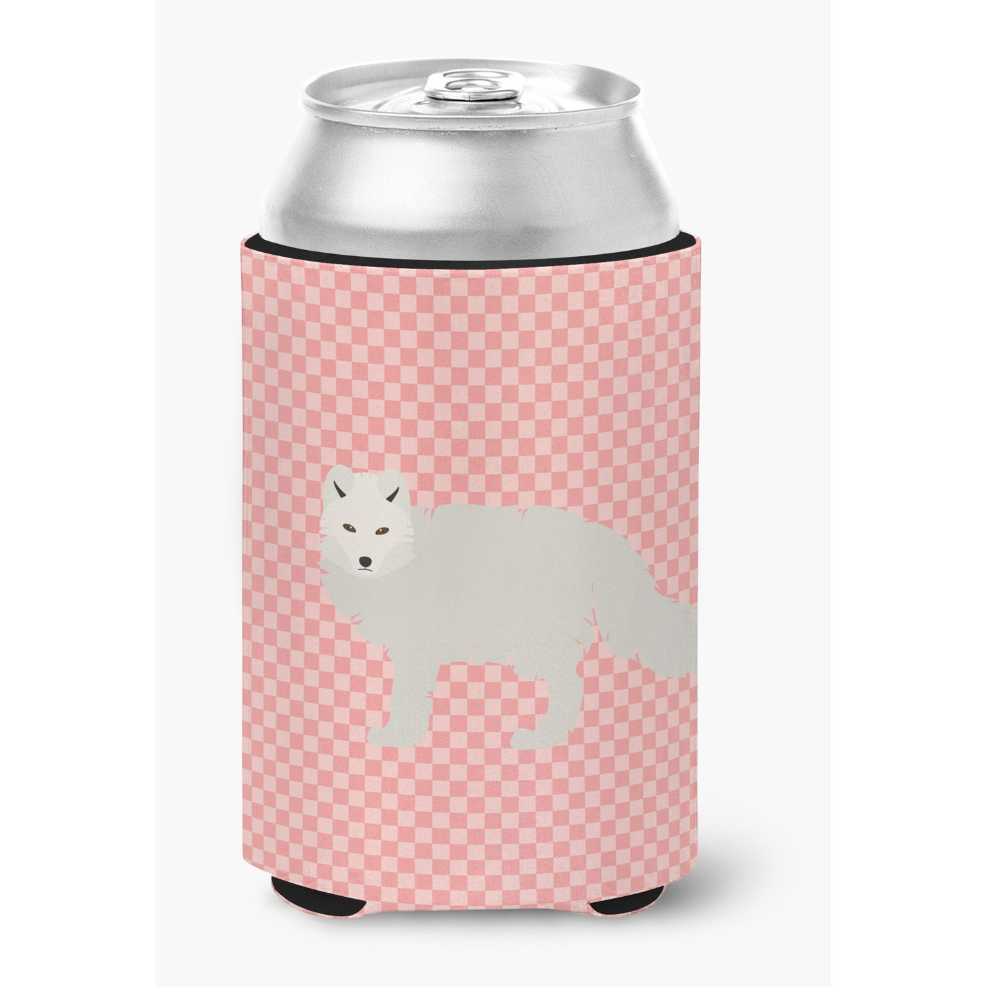 &quotCaroline's Treasures White Arctic Fox Pink Check Decorative Can Hugger, Multicolor"