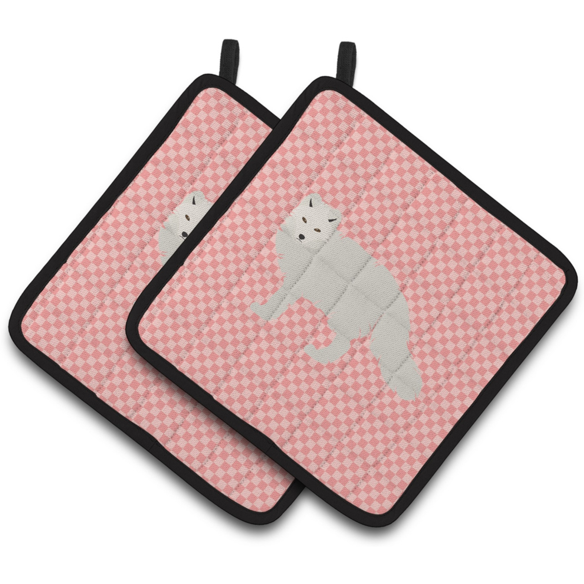&quotCaroline's Treasures White Arctic Fox Pink Check Decorated Pot Holder, 7.5"" x 7.5"""