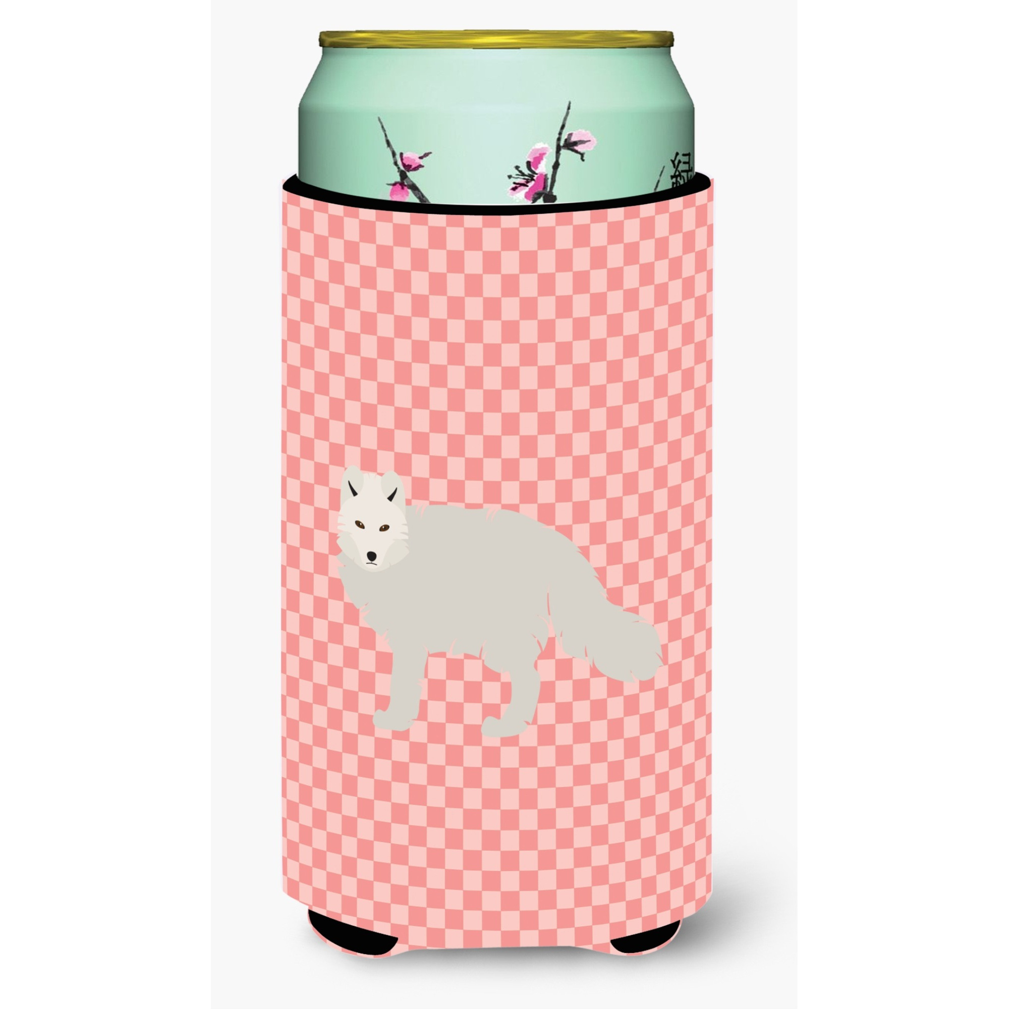 &quotCaroline's Treasures White Arctic Fox Pink Check Decorative Can Hugger, Tall Boy, Multicolor"