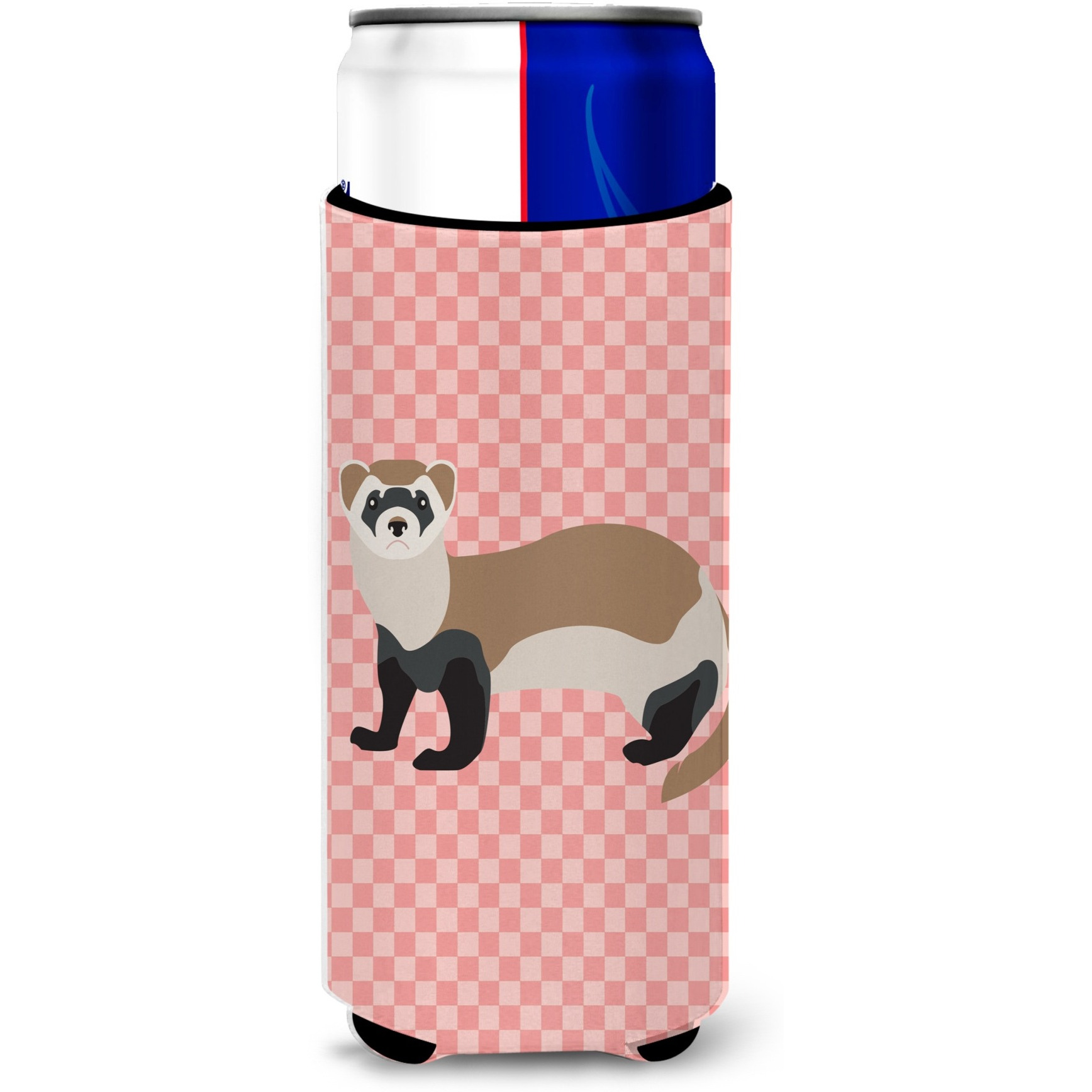 &quotCaroline's Treasures Ferret Pink Check Decorative Can Hugger, Slim, Multicolor"