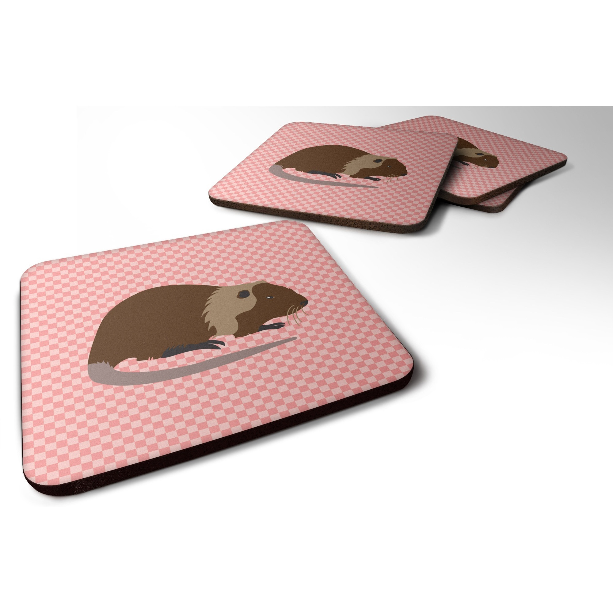 &quotCaroline's Treasures Coypu Nutria River Rat Pink Check Decorative coasters, 3.5, Multicolor"