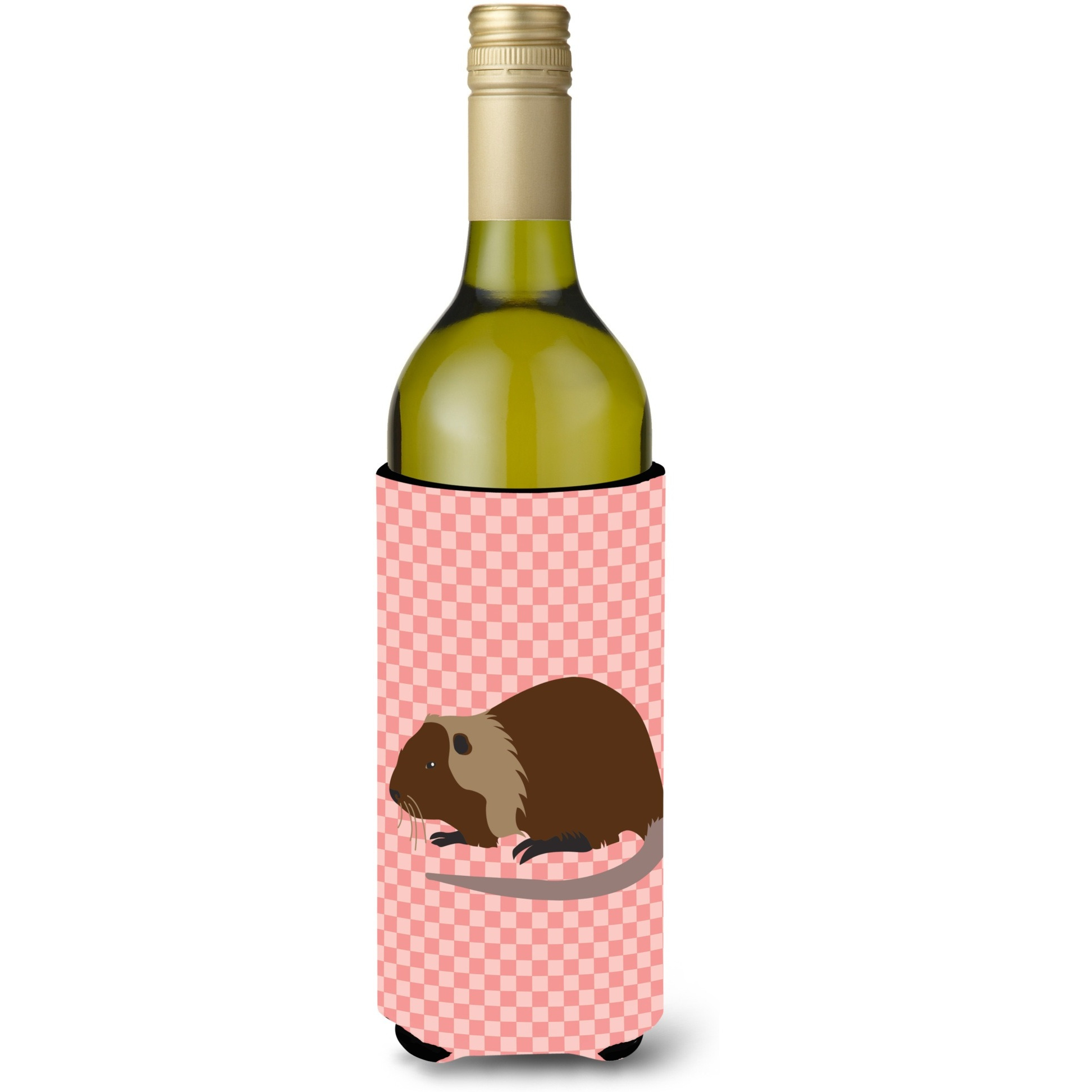 &quotCaroline's Treasures Coypu Nutria River Rat Pink Check Decorative Bottle Hugger, 750 ml, Multicolor"