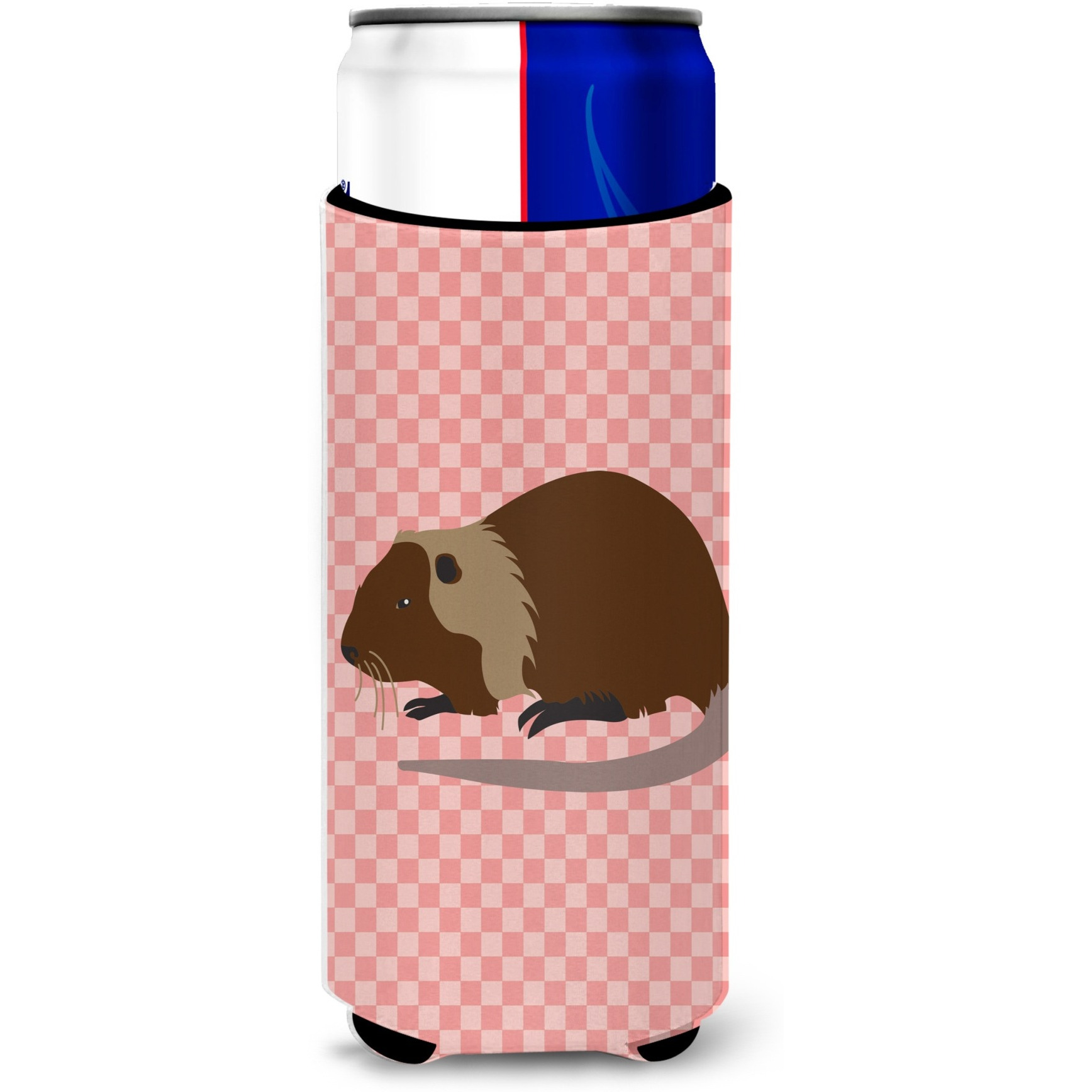 &quotCaroline's Treasures Coypu Nutria River Rat Pink Check Decorative Can Hugger, Slim, Multicolor"
