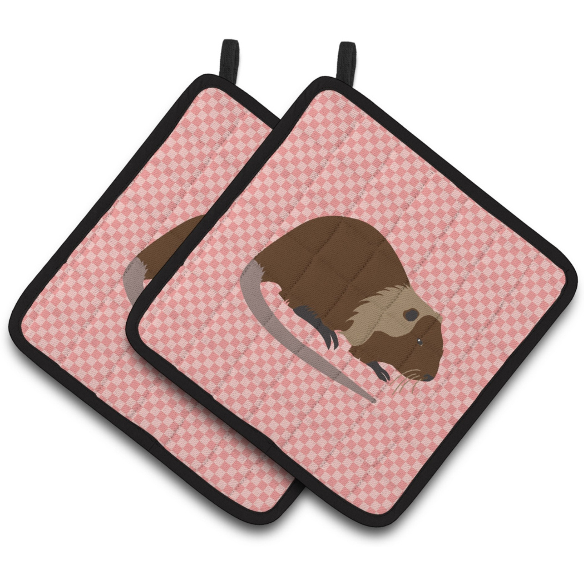 &quotCaroline's Treasures Coypu Nutria River Rat Pink Check Decorated Pot Holder, 7.5"" x 7.5"""