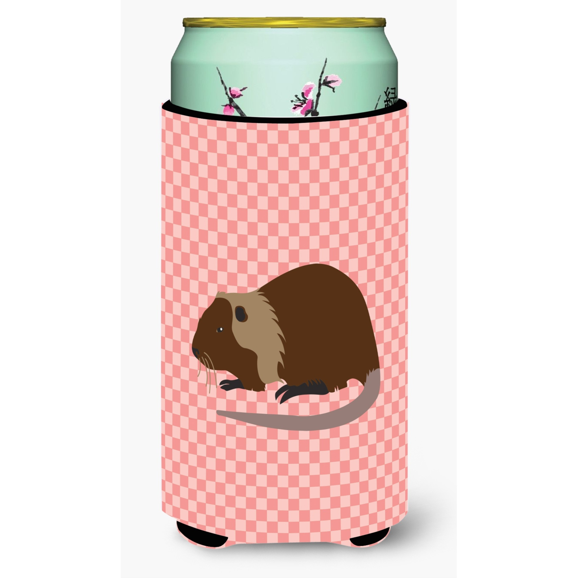 &quotCaroline's Treasures Coypu Nutria River Rat Pink Check Decorative Can Hugger, Tall Boy, Multicolor"