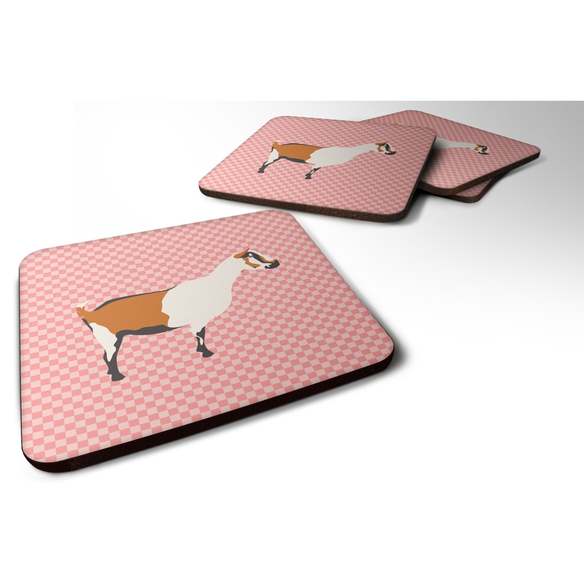 &quotCaroline's Treasures Alpine Goat Pink Check Decorative coasters, 3.5, Multicolor"