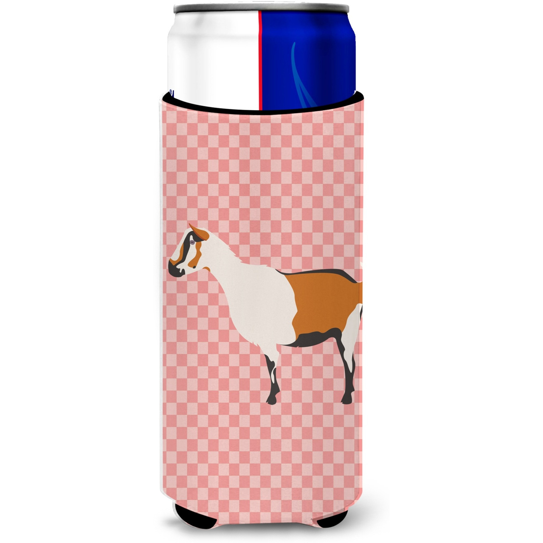 &quotCaroline's Treasures Alpine Goat Pink Check Decorative Can Hugger, Slim, Multicolor"