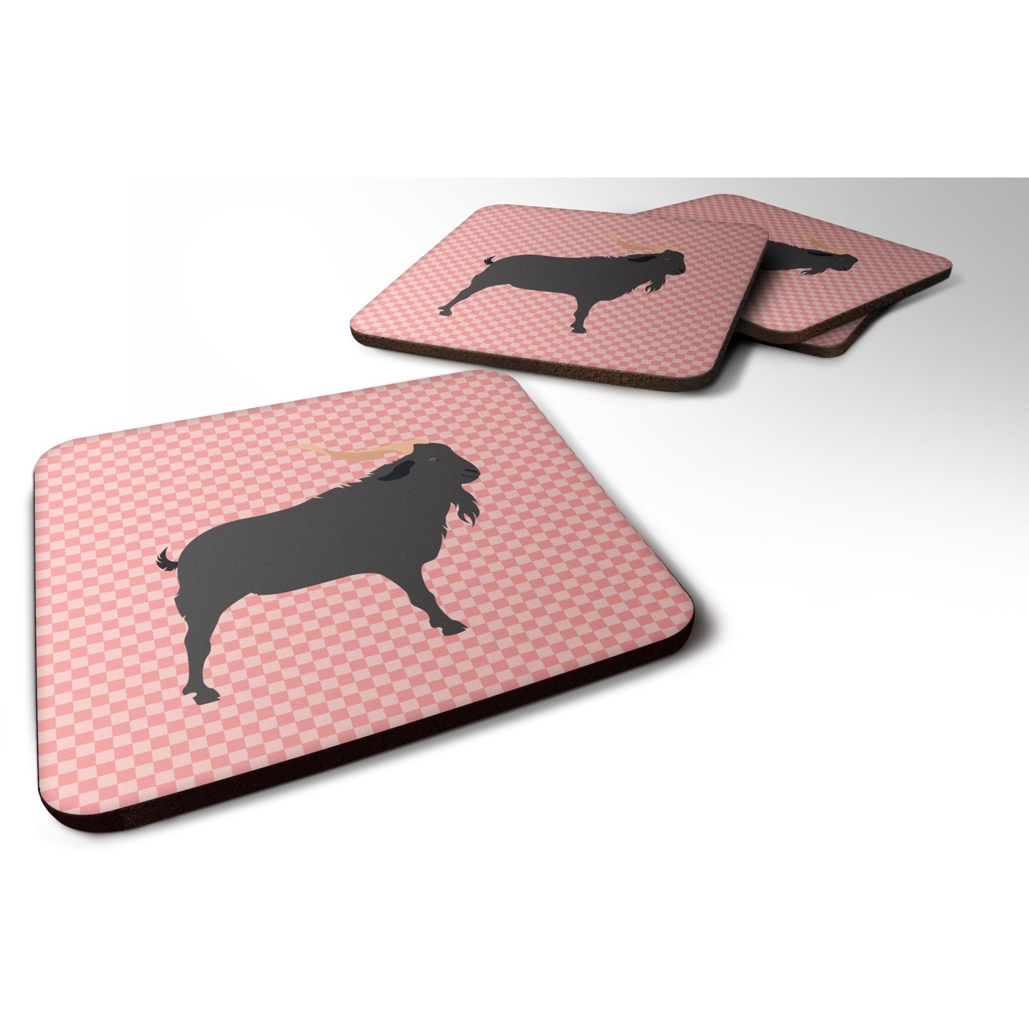 &quotCaroline's Treasures Verata Goat Pink Check Decorative Coasters, 3.5"", Multicolor"