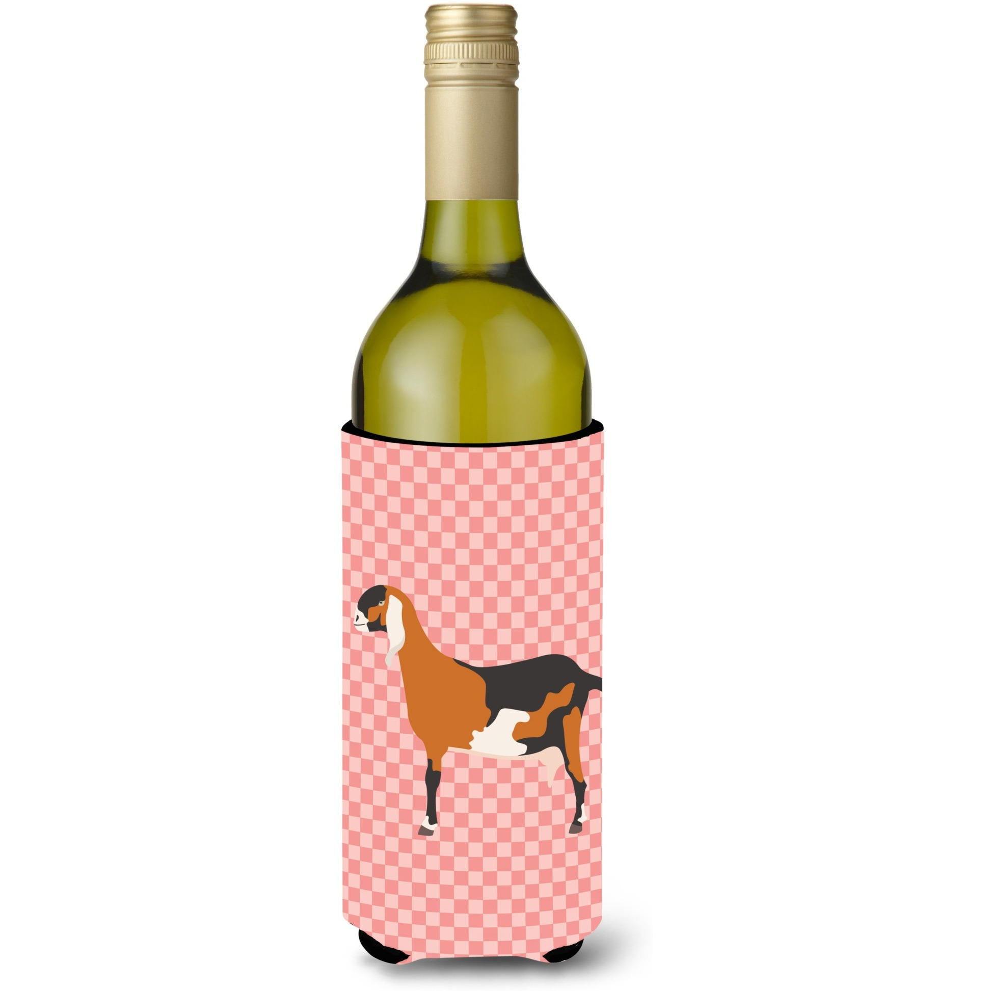 &quotCaroline's Treasures Anglo Nubian Goat Pink Check Decorative Bottle Hugger, 750 ml, Multicolor"