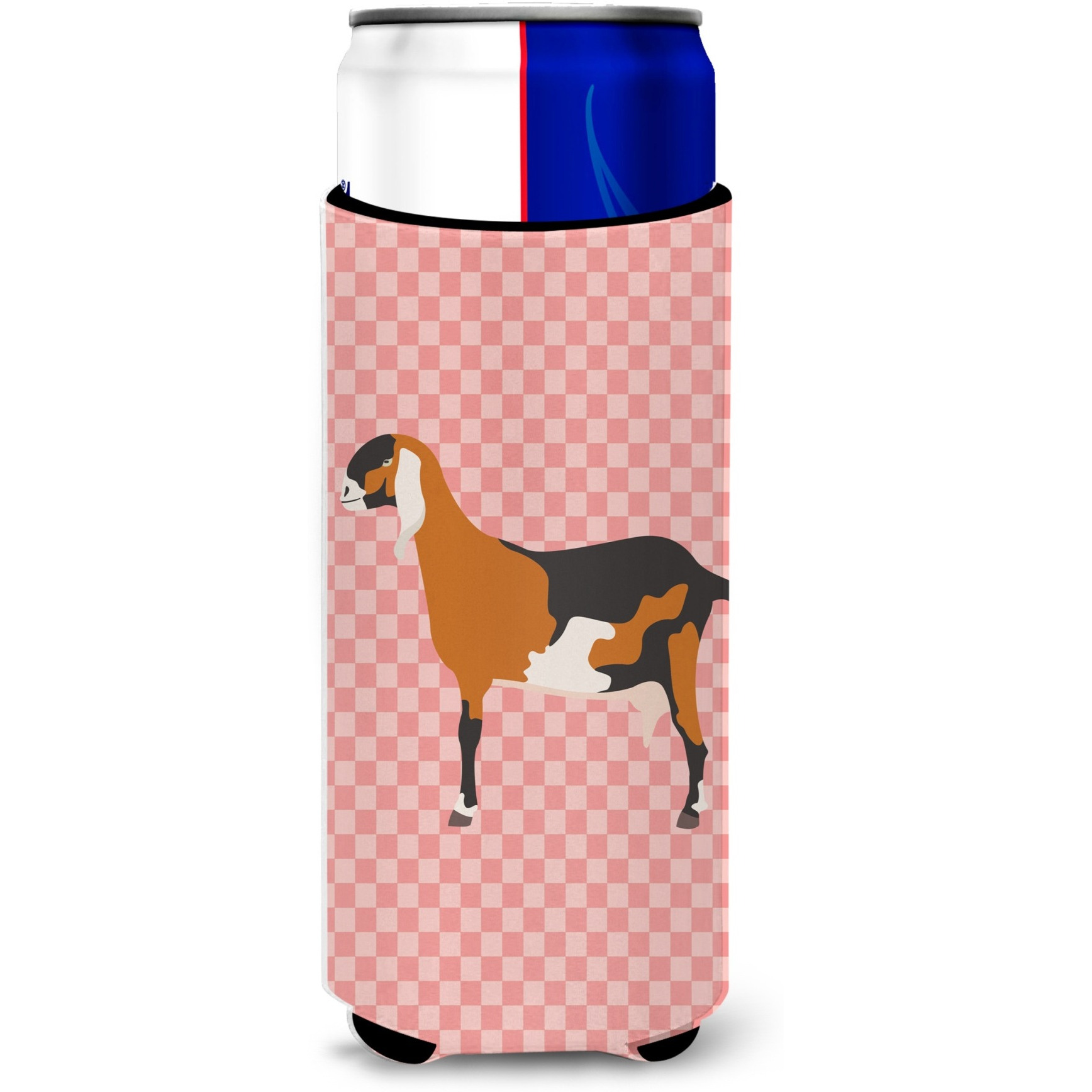 &quotCaroline's Treasures Anglo Nubian Goat Pink Check Decorative Can Hugger, Slim, Multicolor"