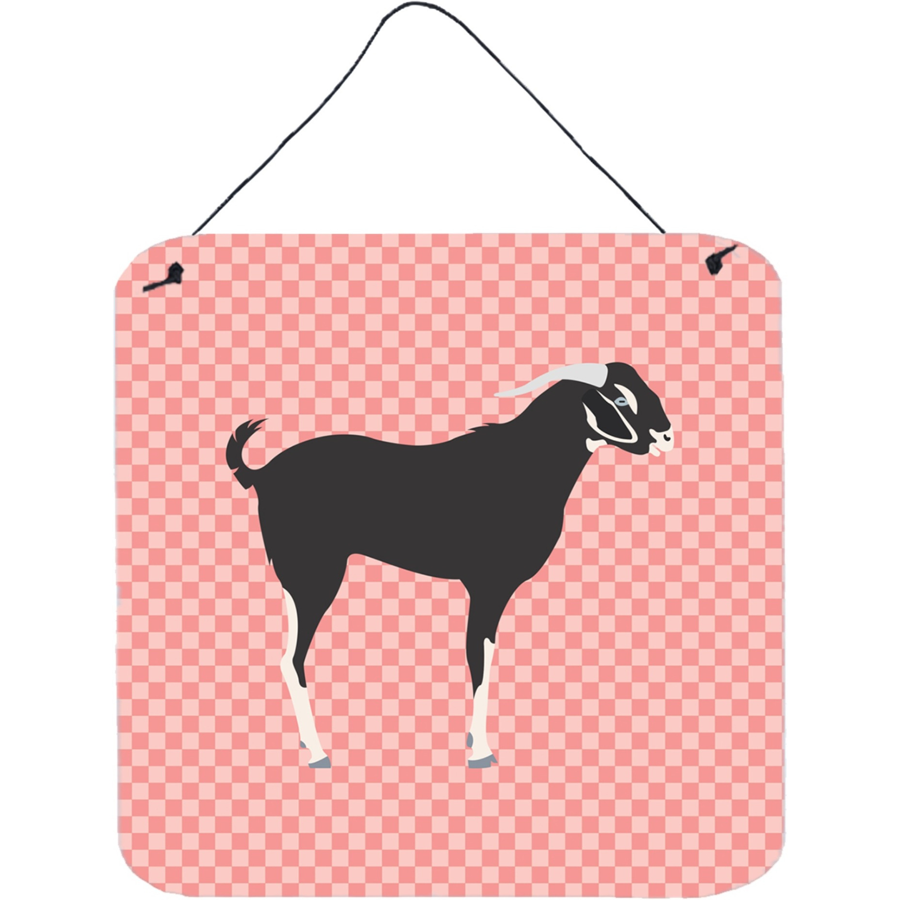 &quotCaroline's Treasures Pink Black Bengal Goat Check Metal Print, 6"" H x 6"" W"