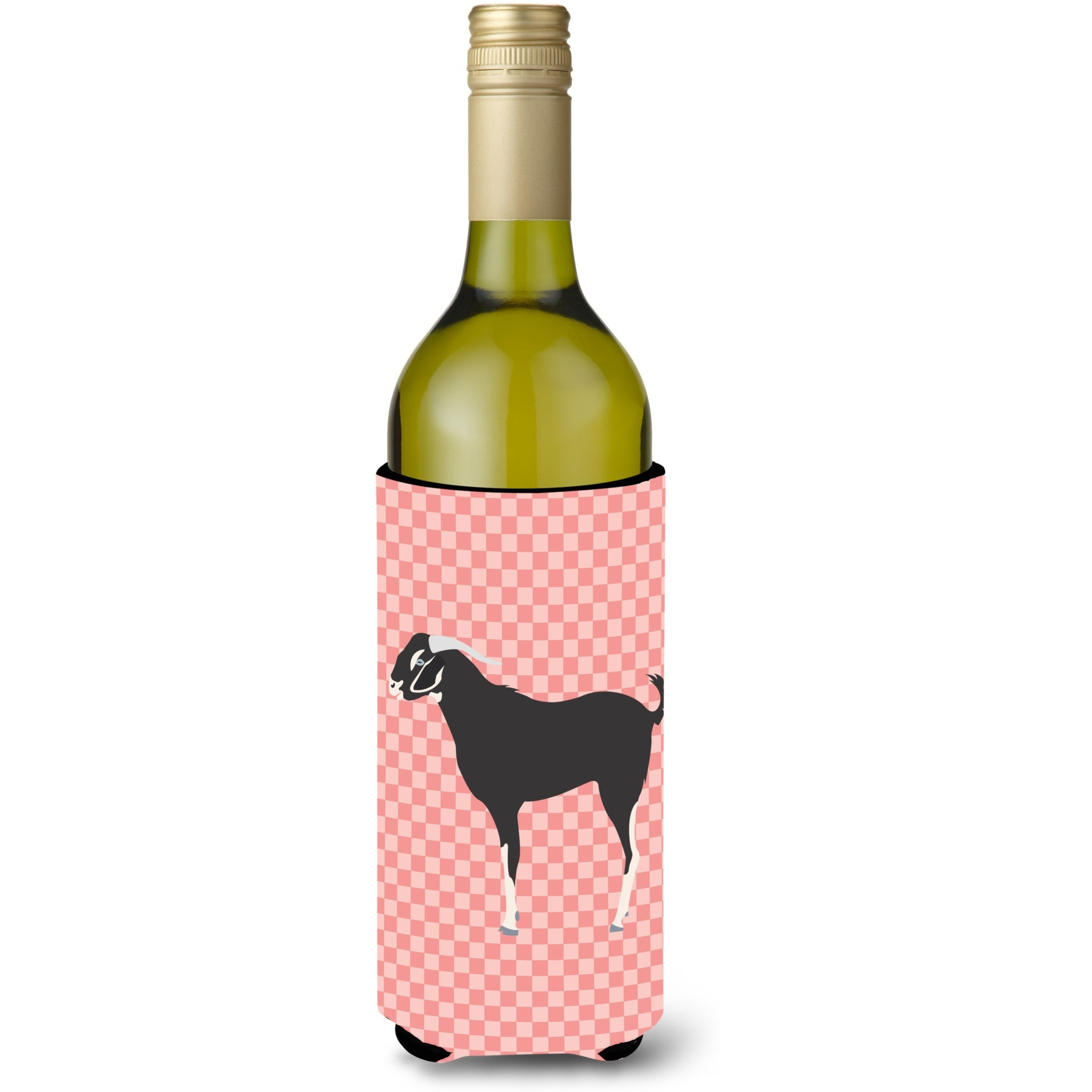 &quotCaroline's Treasures Black Bengal Goat Pink Check Decorative Bottle Hugger, 750 ml, Multicolor"