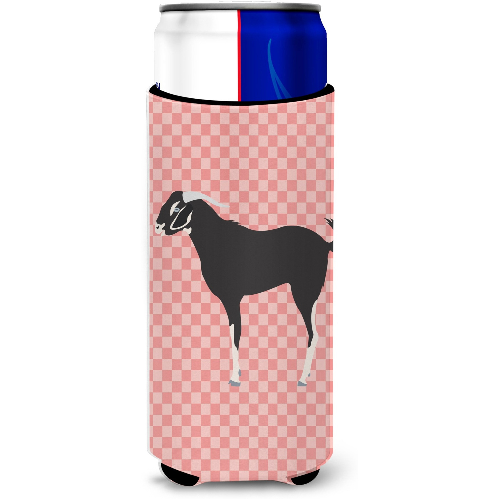 &quotCaroline's Treasures Black Bengal Goat Pink Check Decorative Can Hugger, Slim, Multicolor"