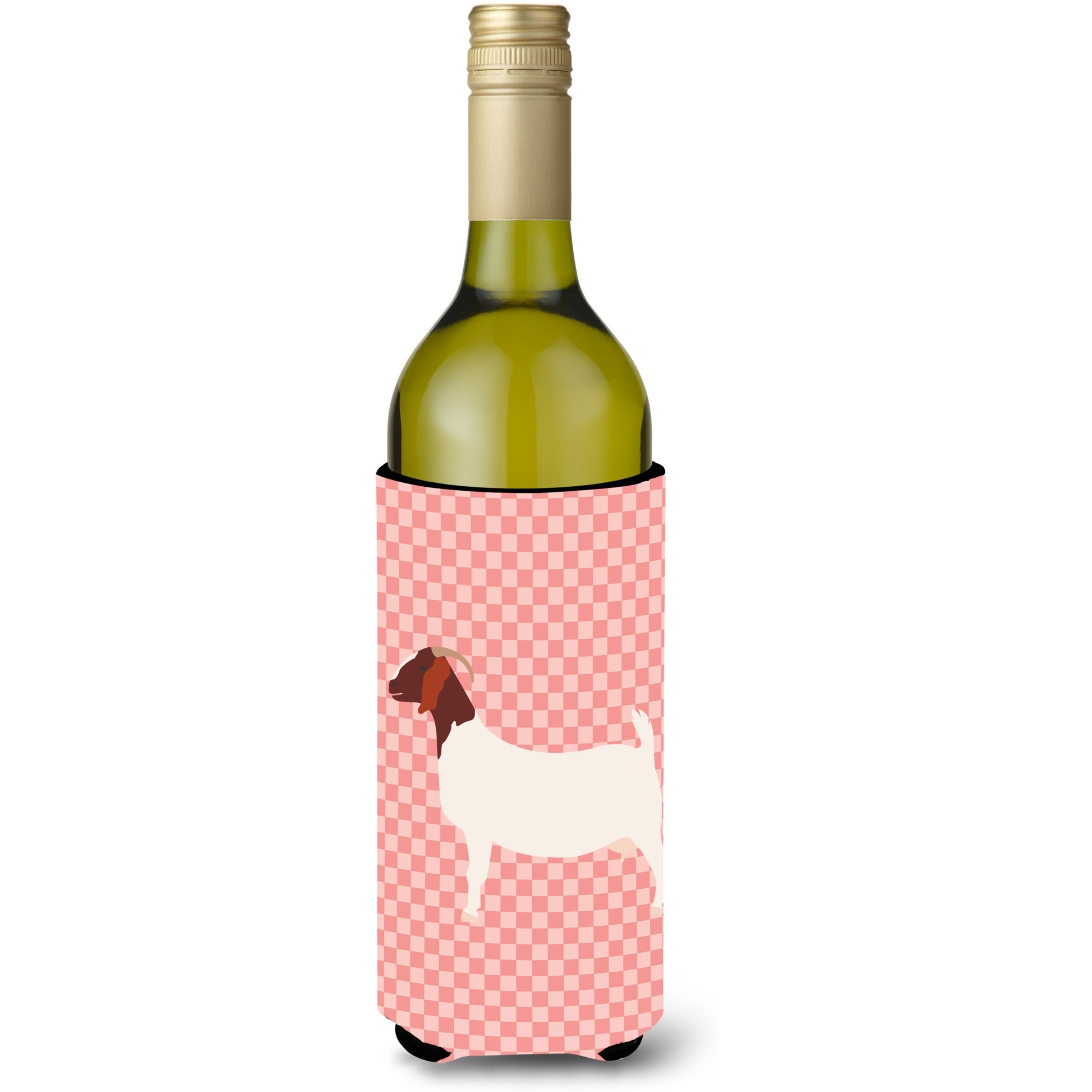 &quotCaroline's Treasures Boer Goat Pink Check Decorative Bottle Hugger, 750 ml, Multicolor"