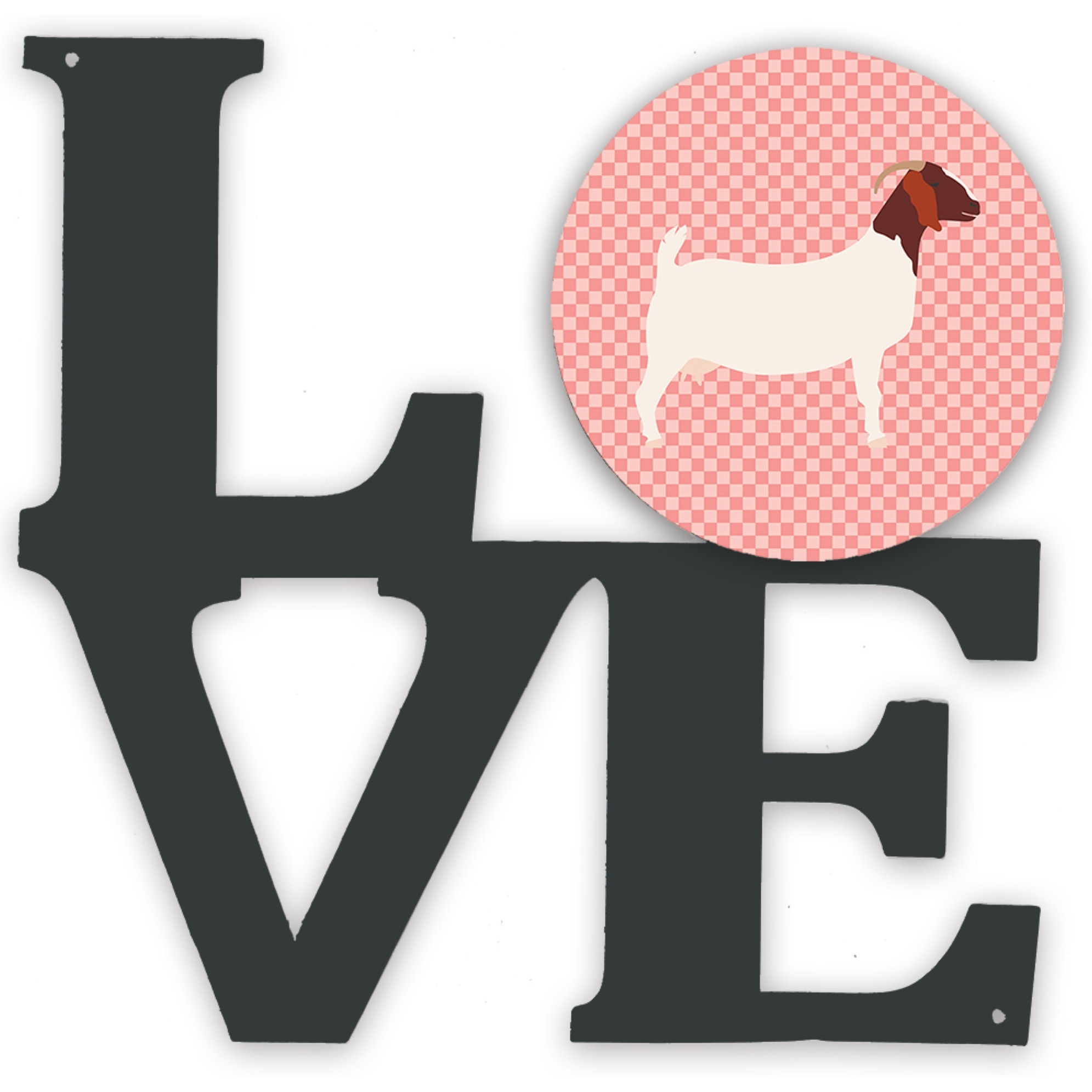 &quotCaroline's Treasures Boer Goat Pink Check Metal Artwork Love wall-decor, Multicolor"