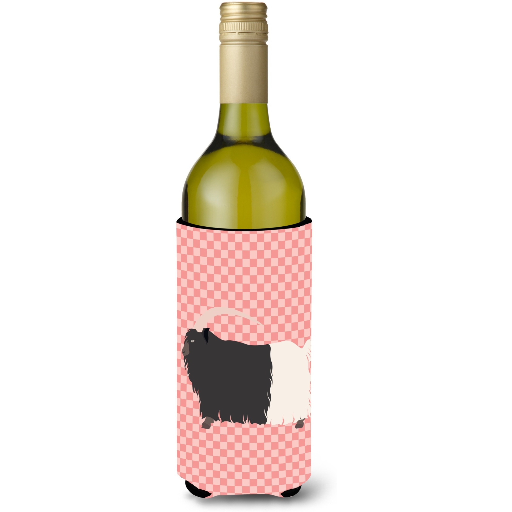 &quotCaroline's Treasures Welsh Black-Necked Goat Pink Check Decorative Bottle Hugger, 750 ml, Multicolor"