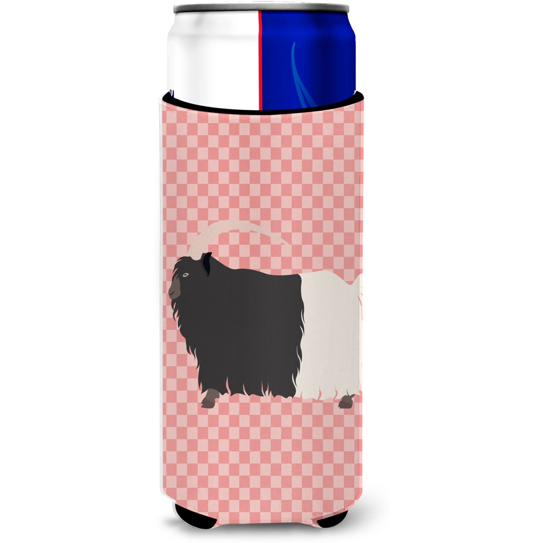 &quotCaroline's Treasures Welsh Black-Necked Goat Pink Check Decorative Can Hugger, Slim, Multicolor"