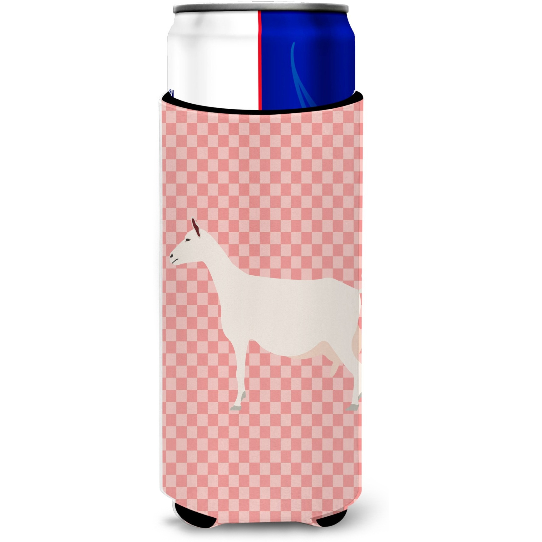 &quotCaroline's Treasures Saanen Goat Pink Check Decorative Can Hugger, Slim, Multicolor"