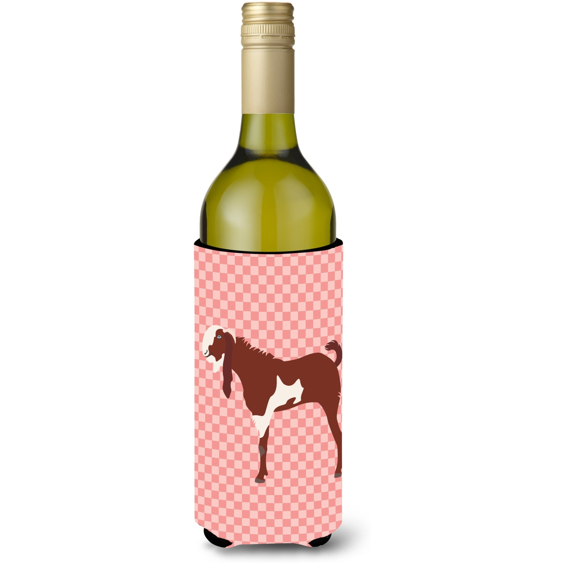 &quotCaroline's Treasures Jamnapari Goat Pink Check Decorative Bottle Hugger, 750 ml, Multicolor"
