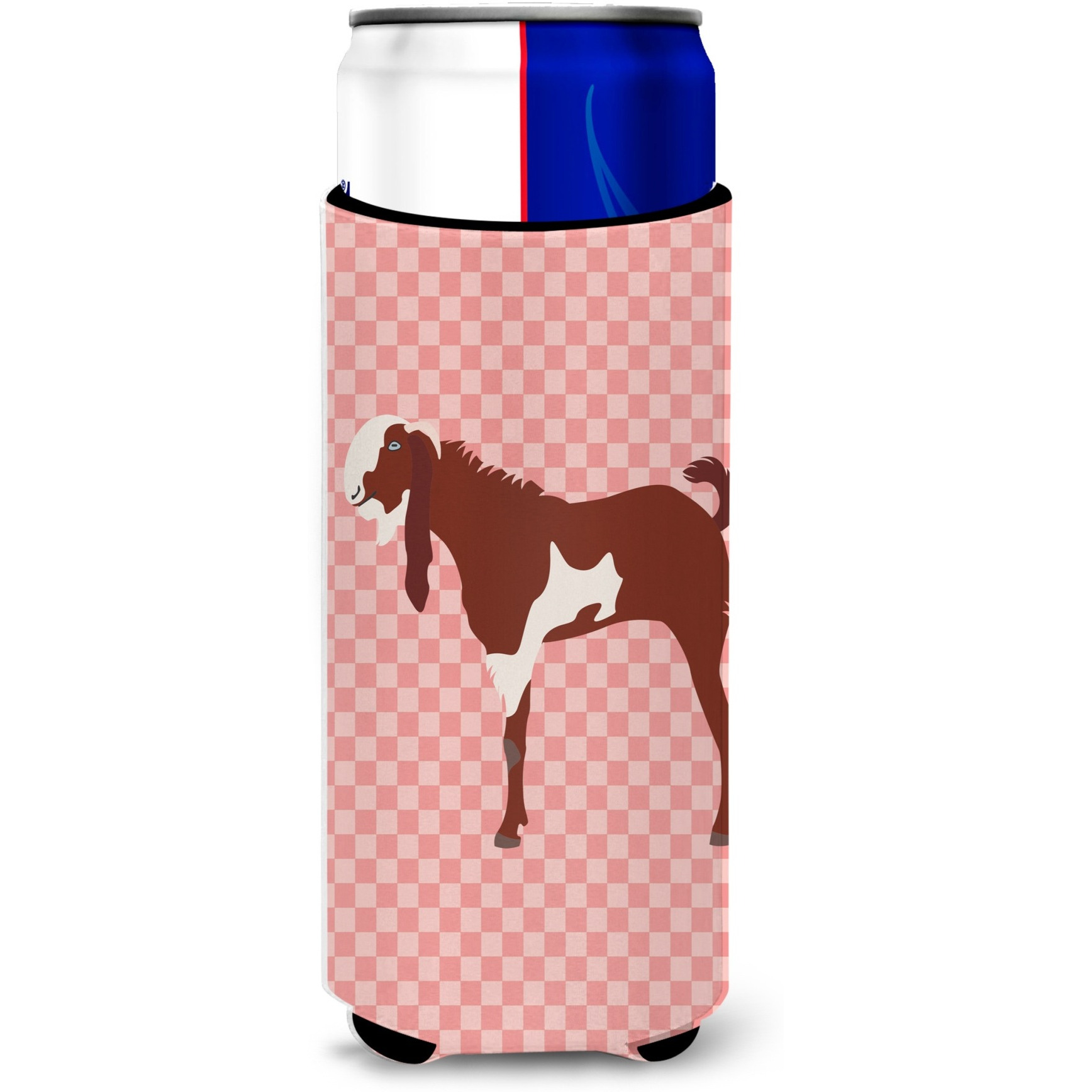 &quotCaroline's Treasures Jamnapari Goat Pink Check Decorative Can Hugger, Slim, Multicolor"