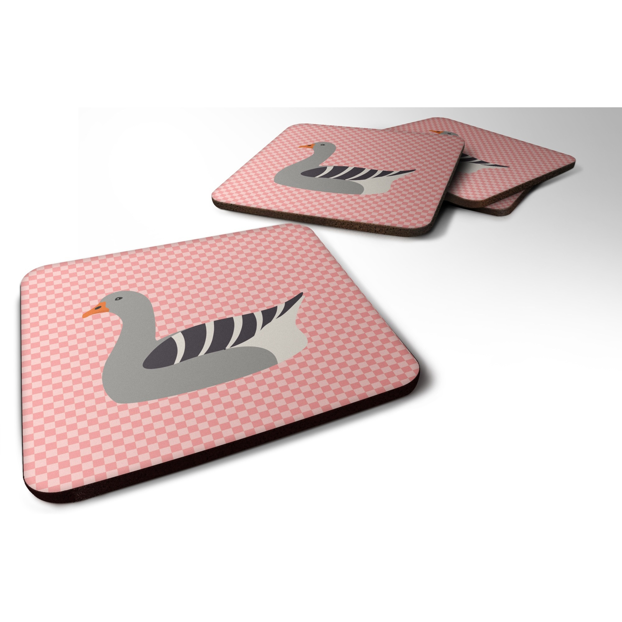 &quotCaroline's Treasures Pilgrim Goose Pink Check Decorative coasters, 3.5, Multicolor"