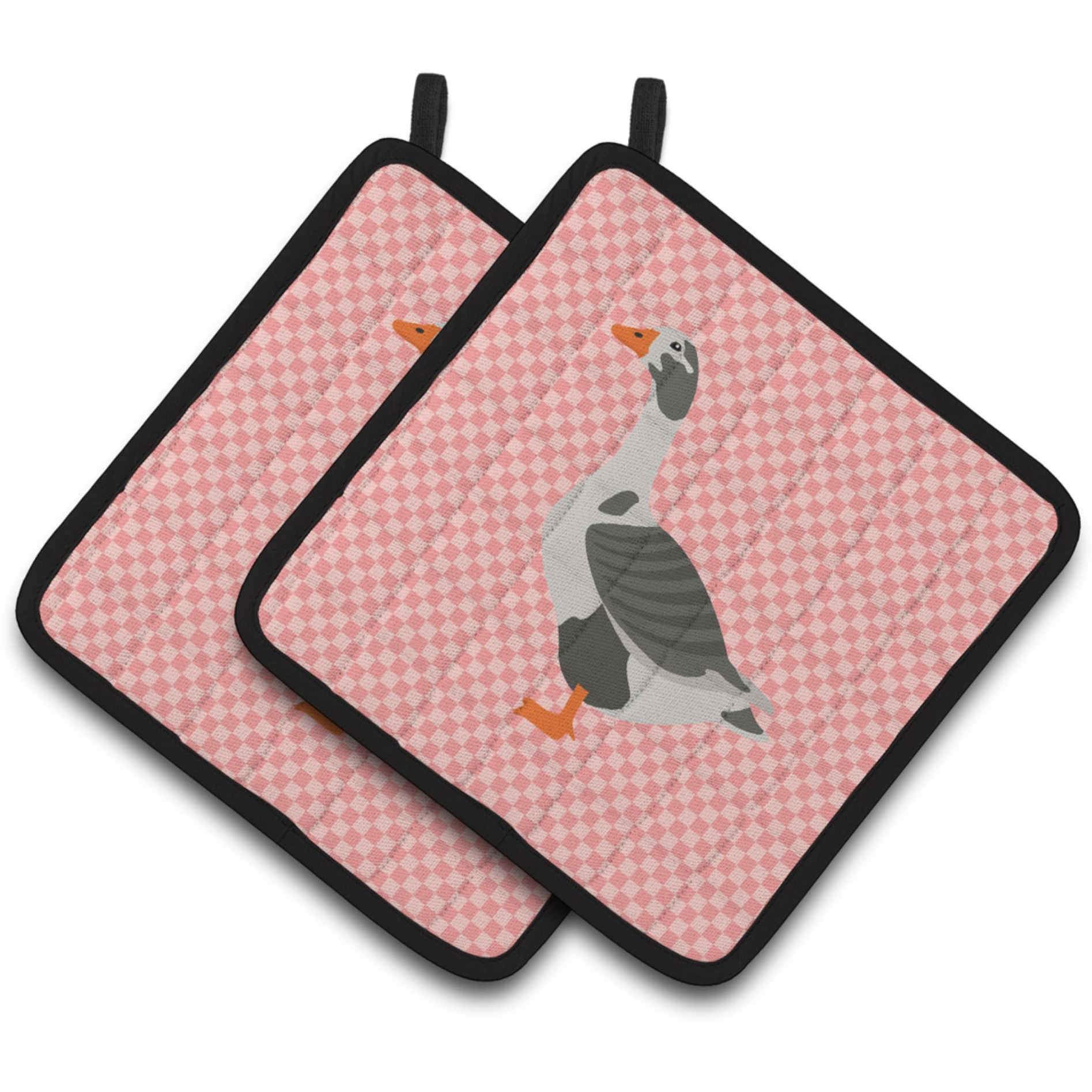 &quotCaroline's Treasures West of England Goose Pink Check Decorated Pot Holder, 7.5"" x 7.5"""